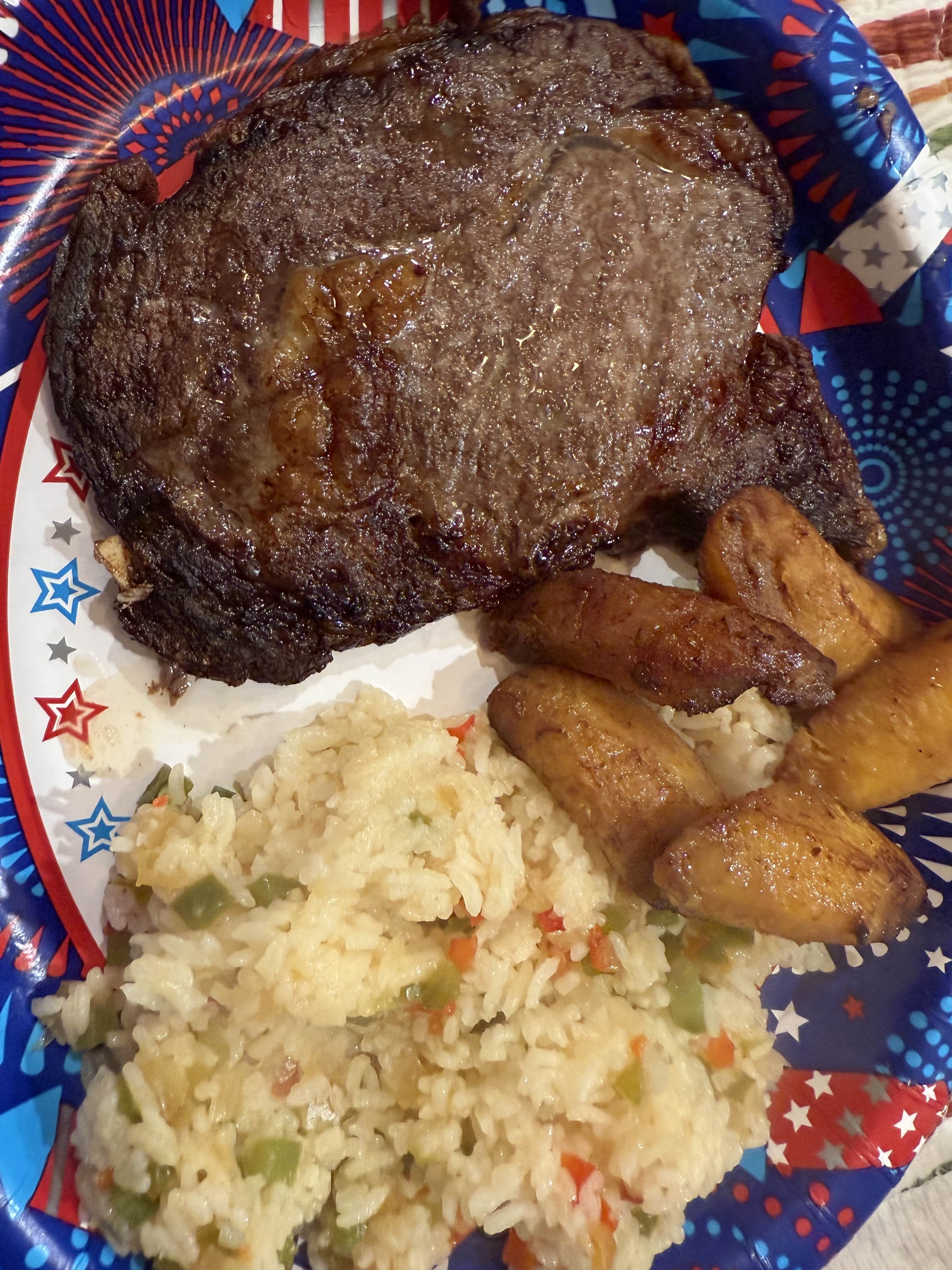Steak rice and plantains