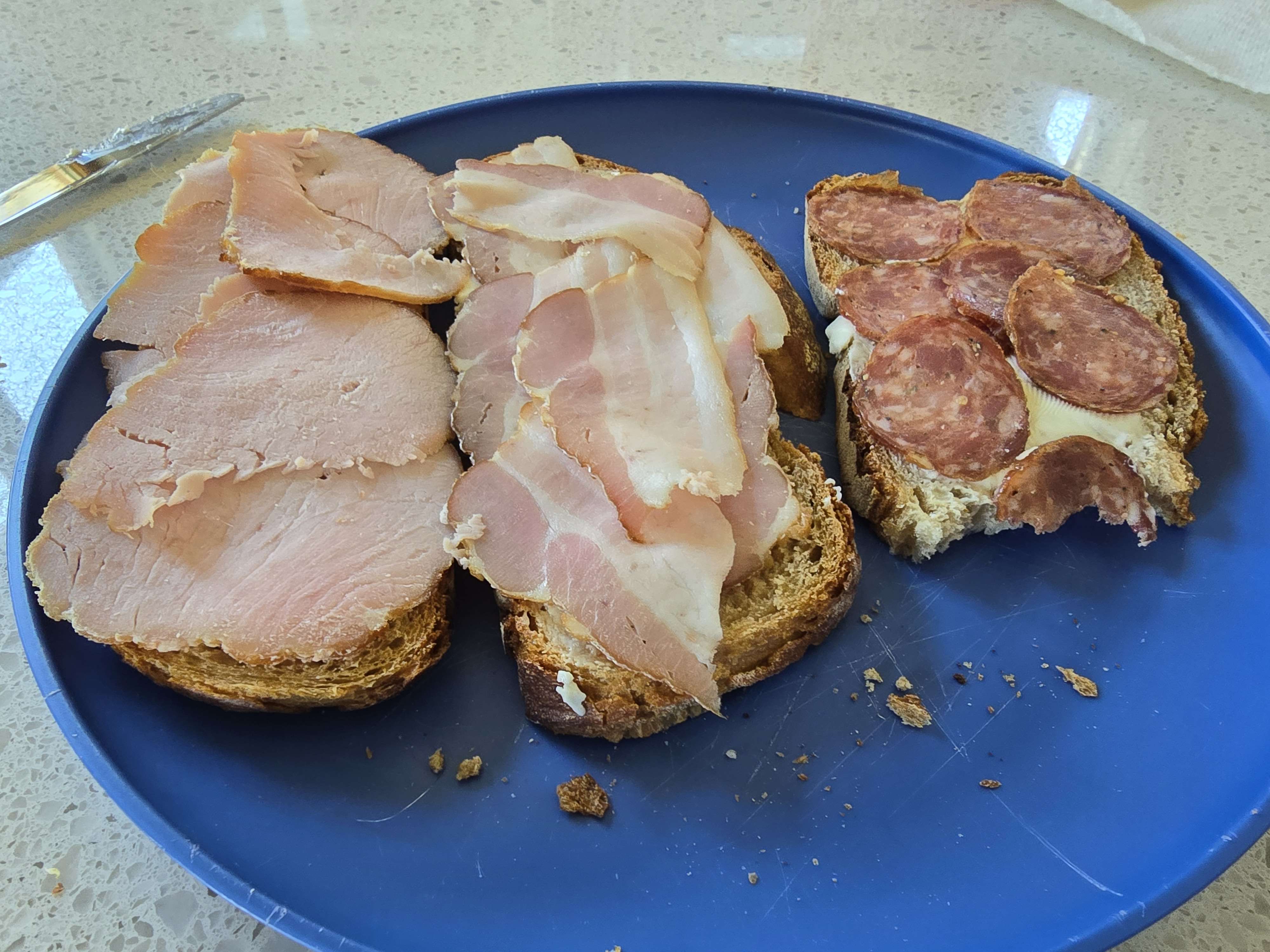 homemade smoked polish meats on sourdough rye bread