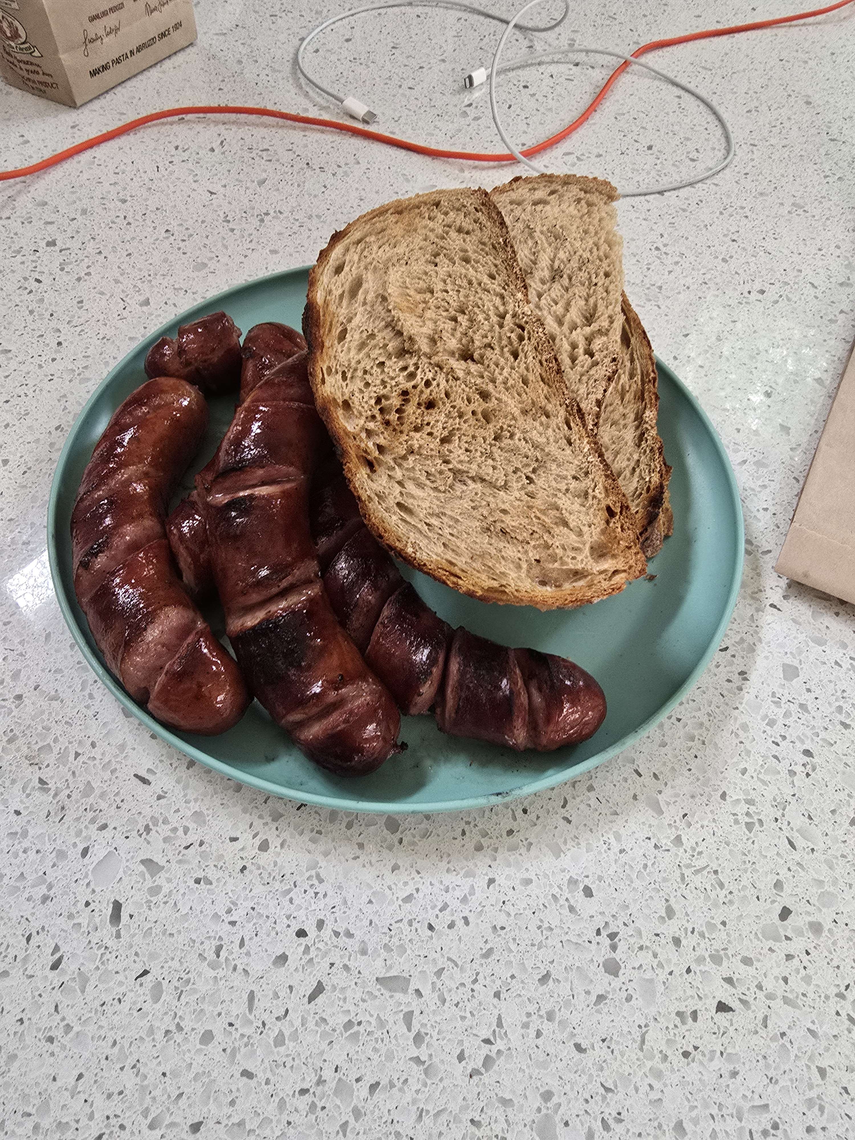 Grilled sausage and bread