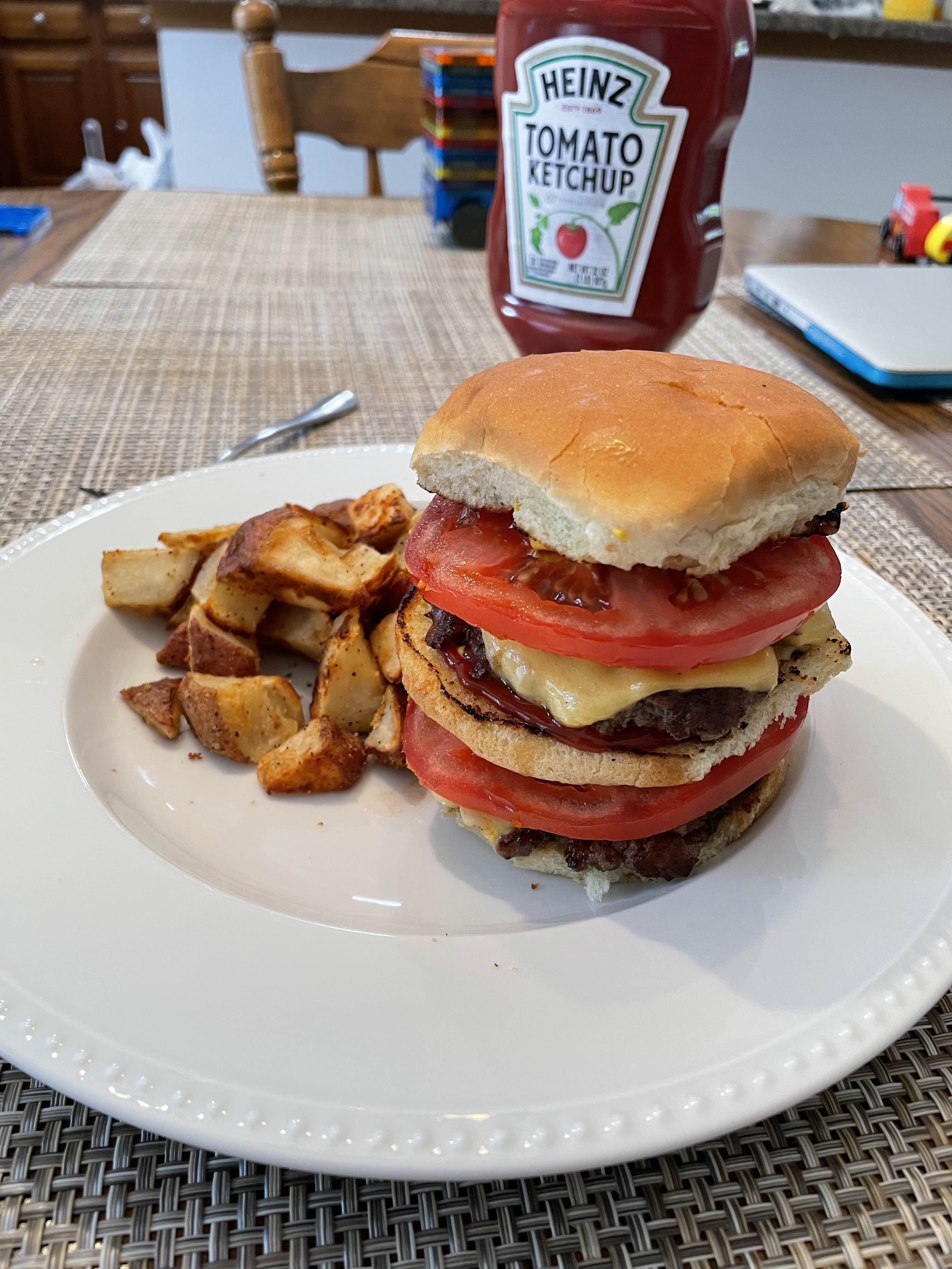 hamburger with fries