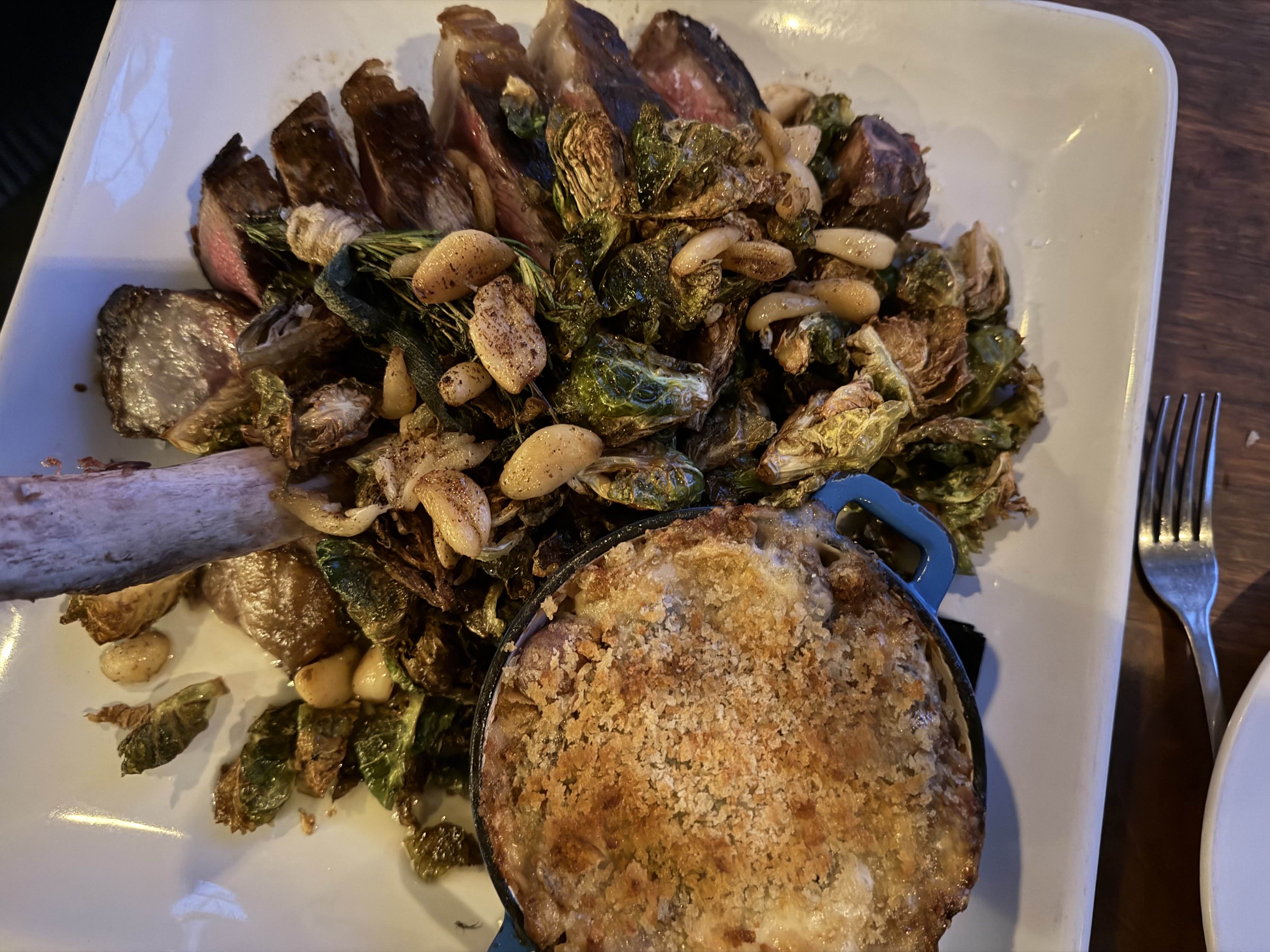 Roast meat and Brussels sprouts