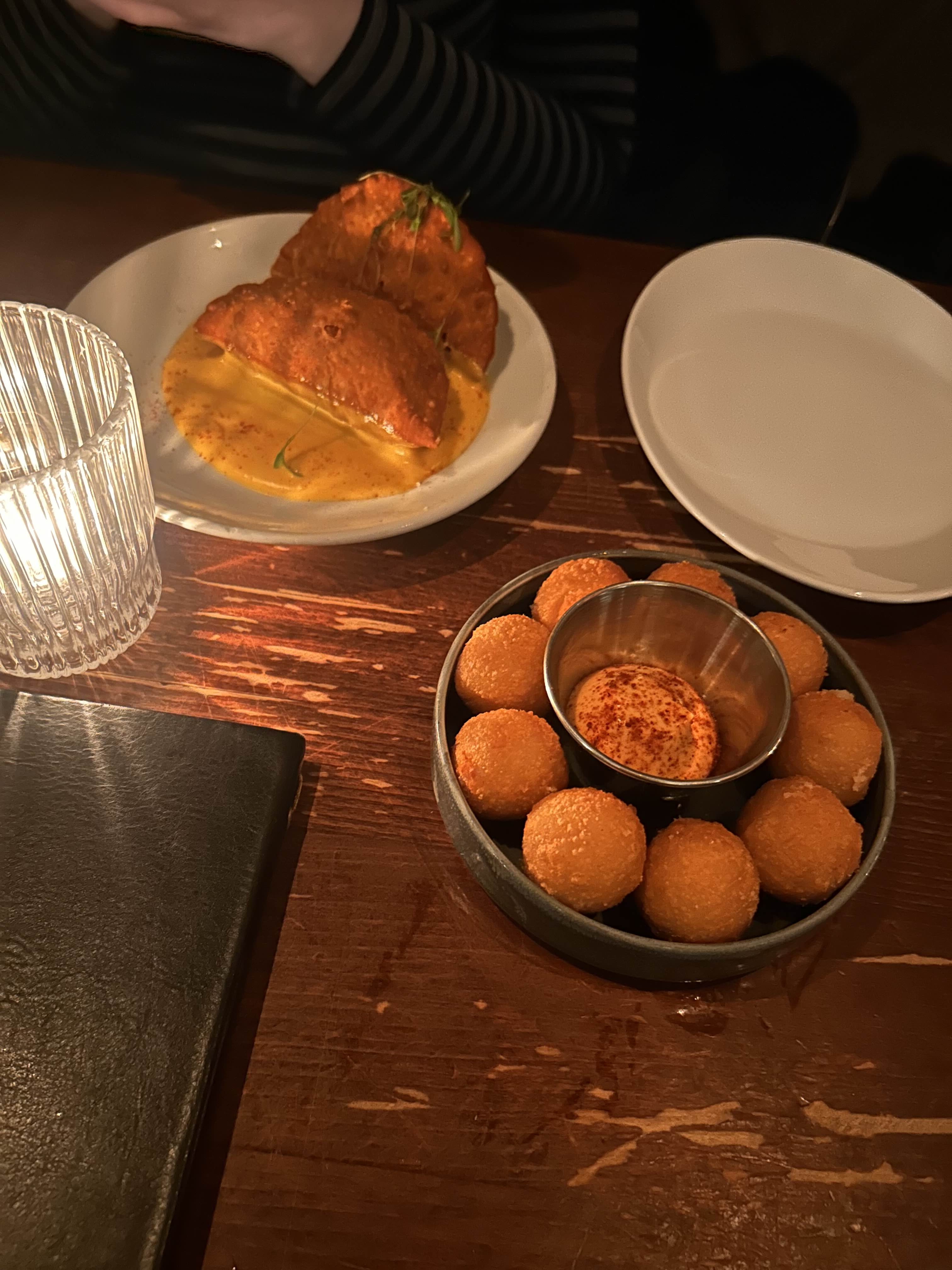 Vegan tacos and cheese balls