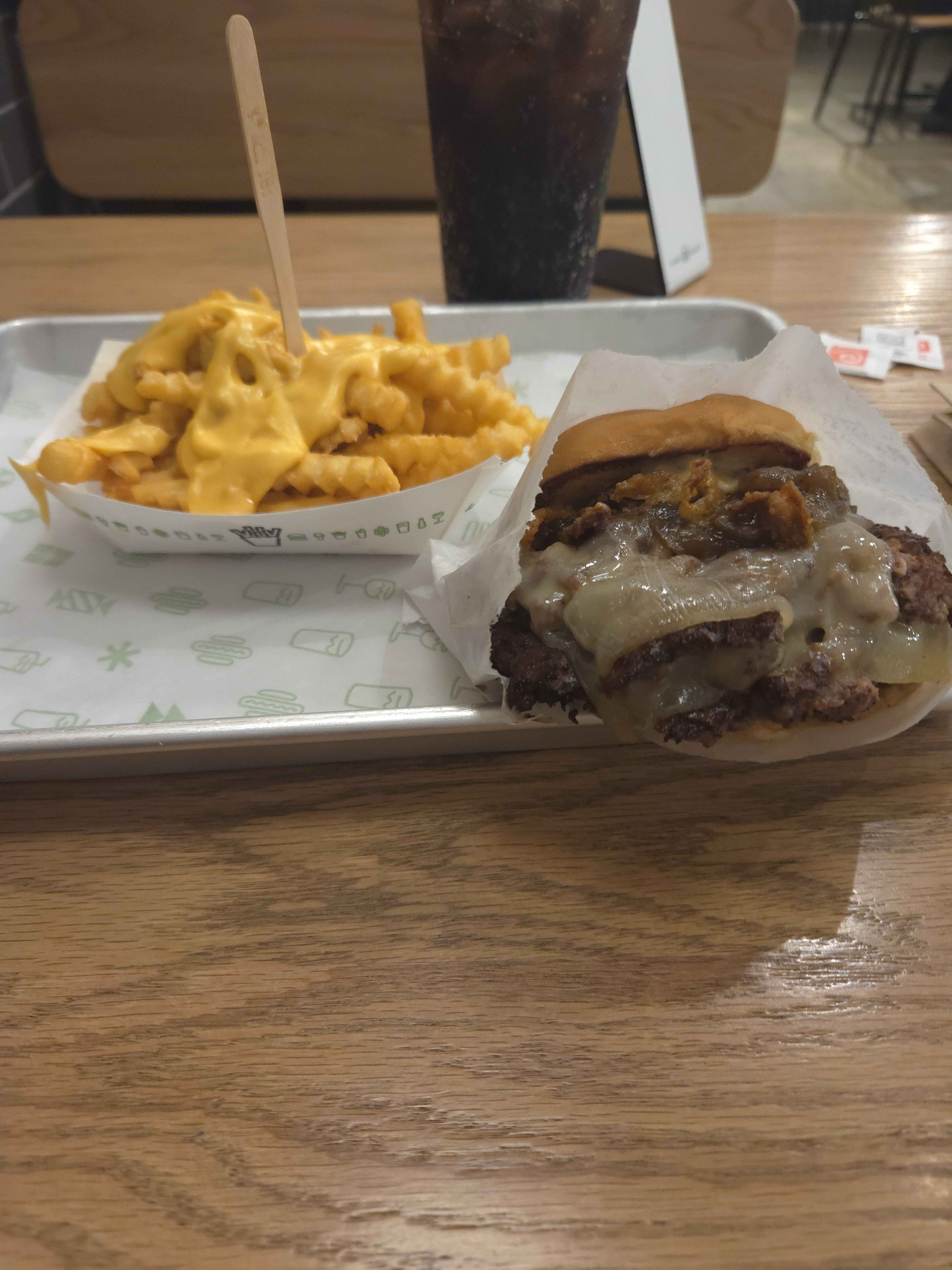 burger and cheesy fries