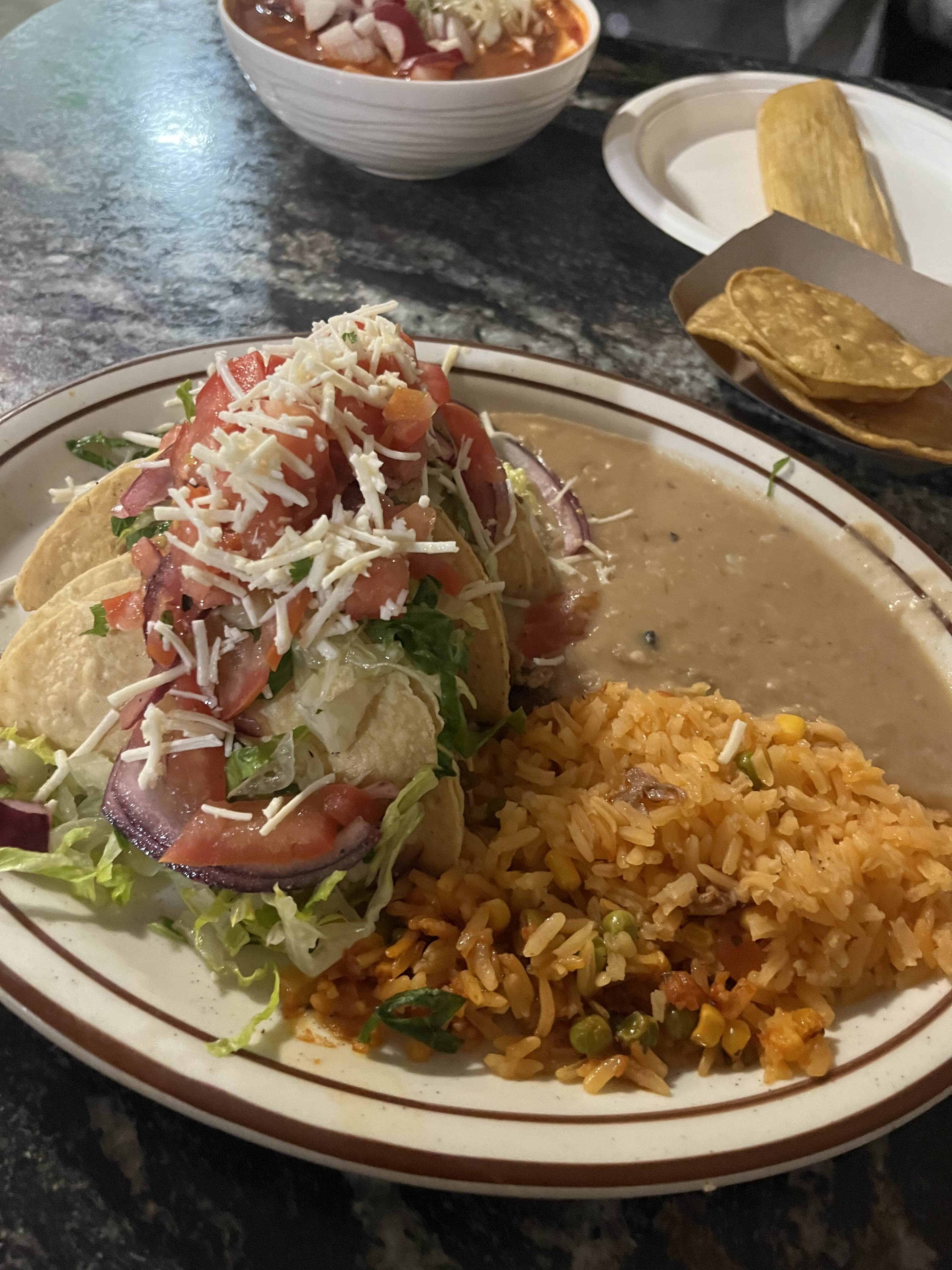Tacos with rice and beans
