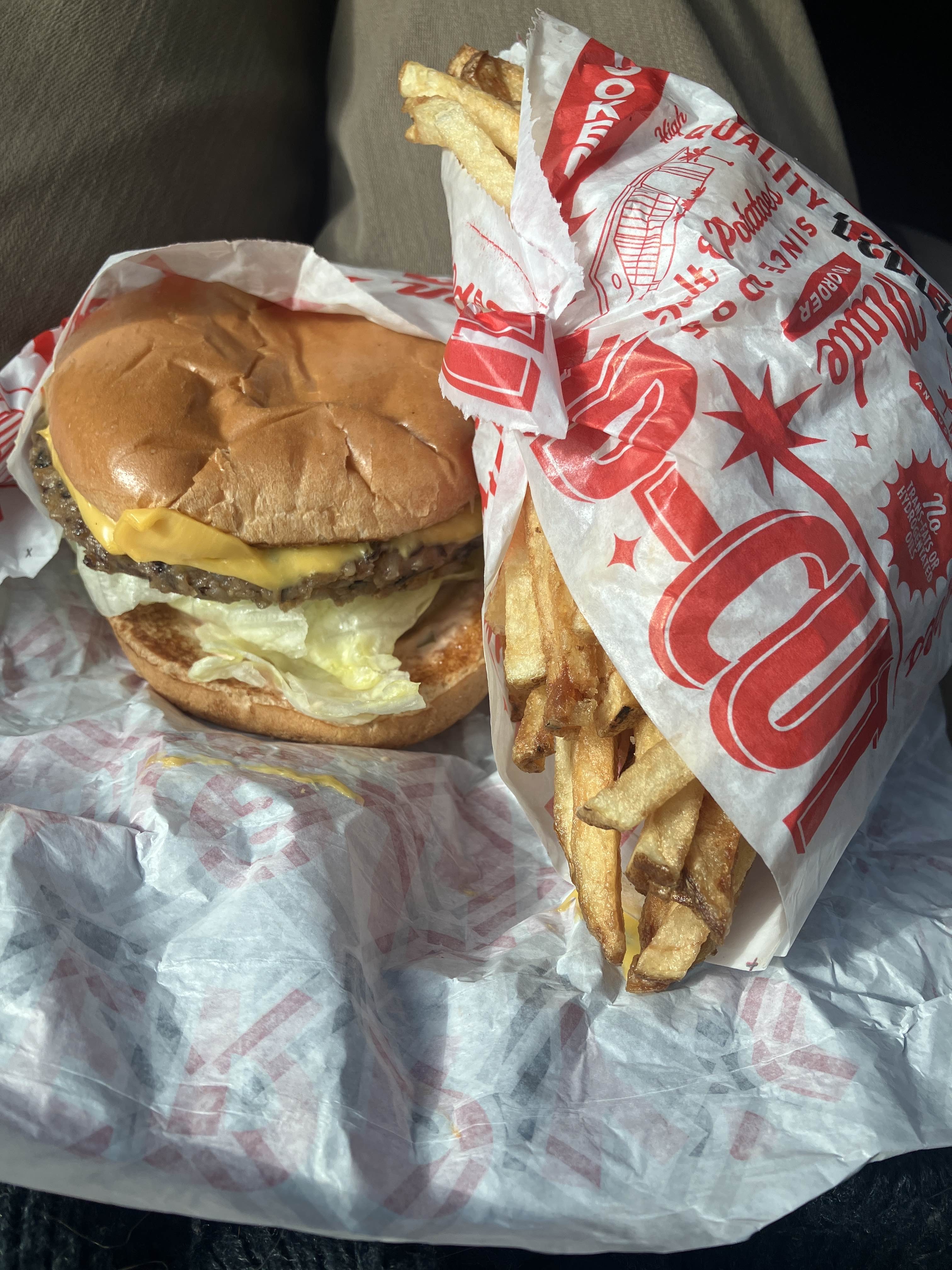 cheeseburger and fries
