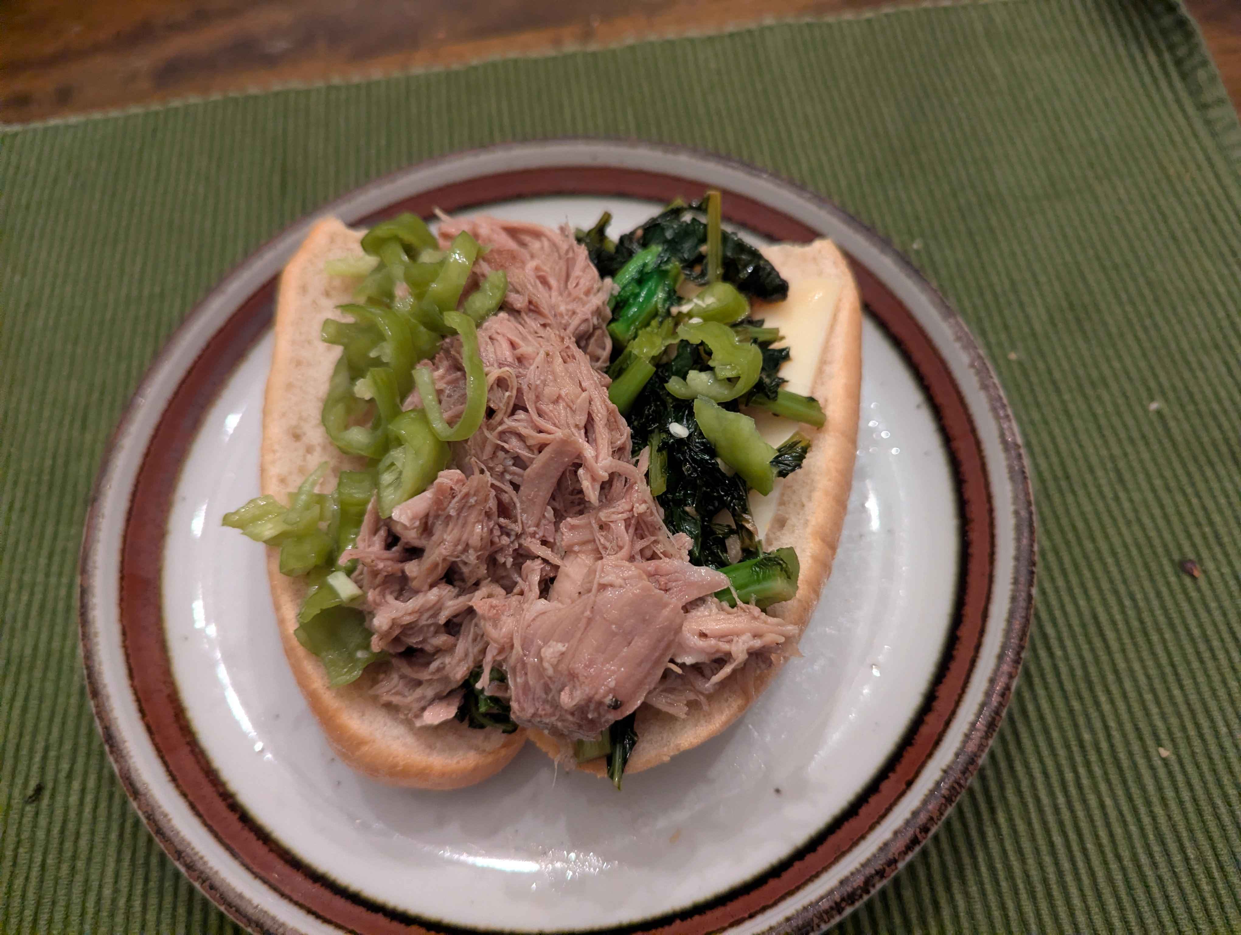 Pork, sharp prov, rabe, pickled long hot