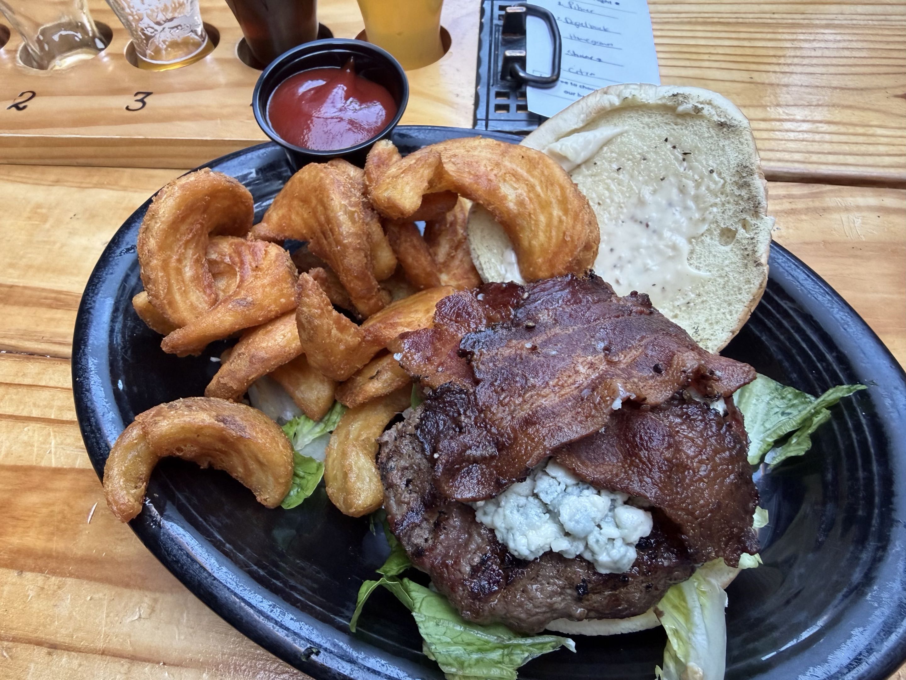 burger and curly fries