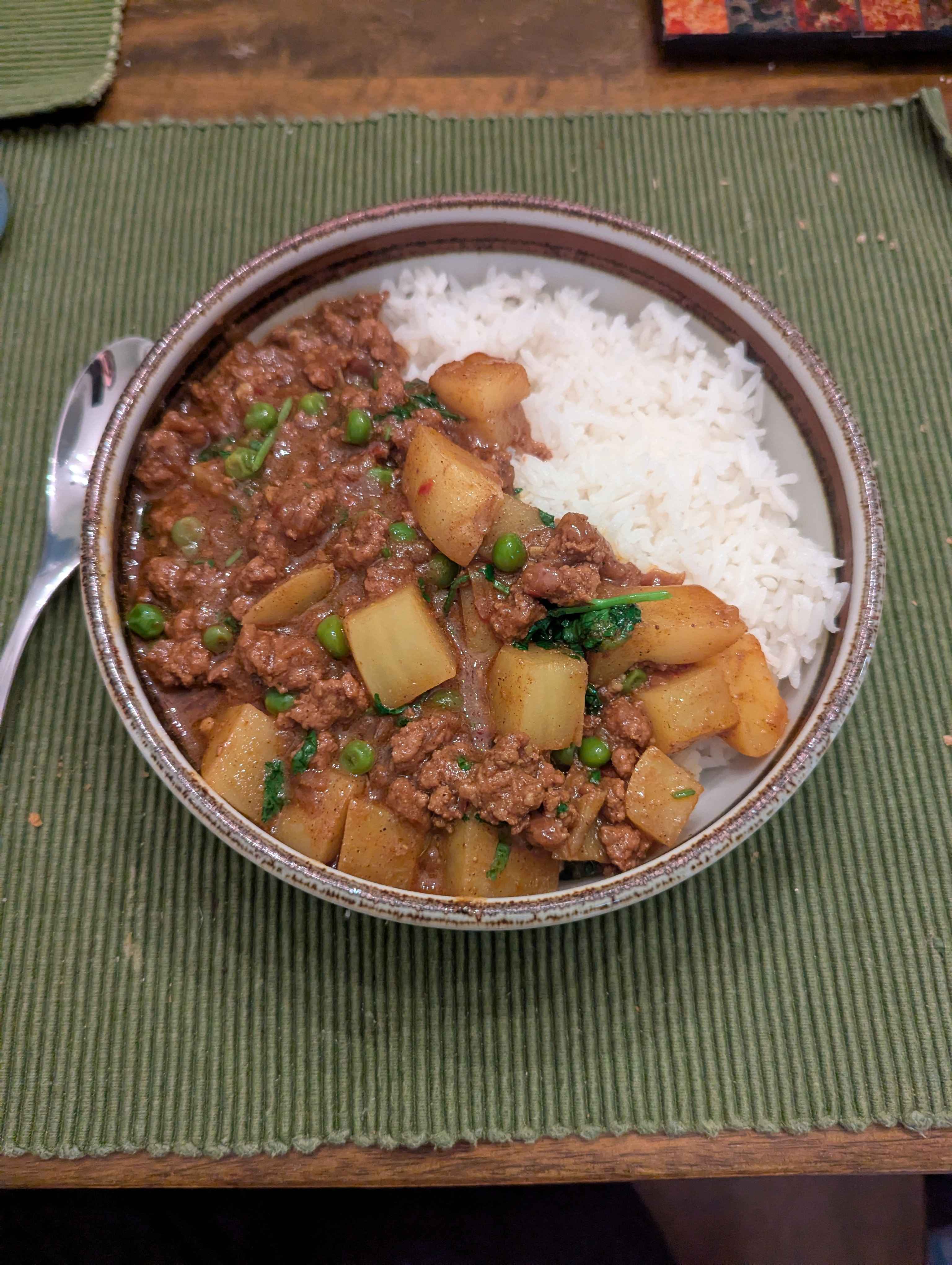 Keema aloo with rice
