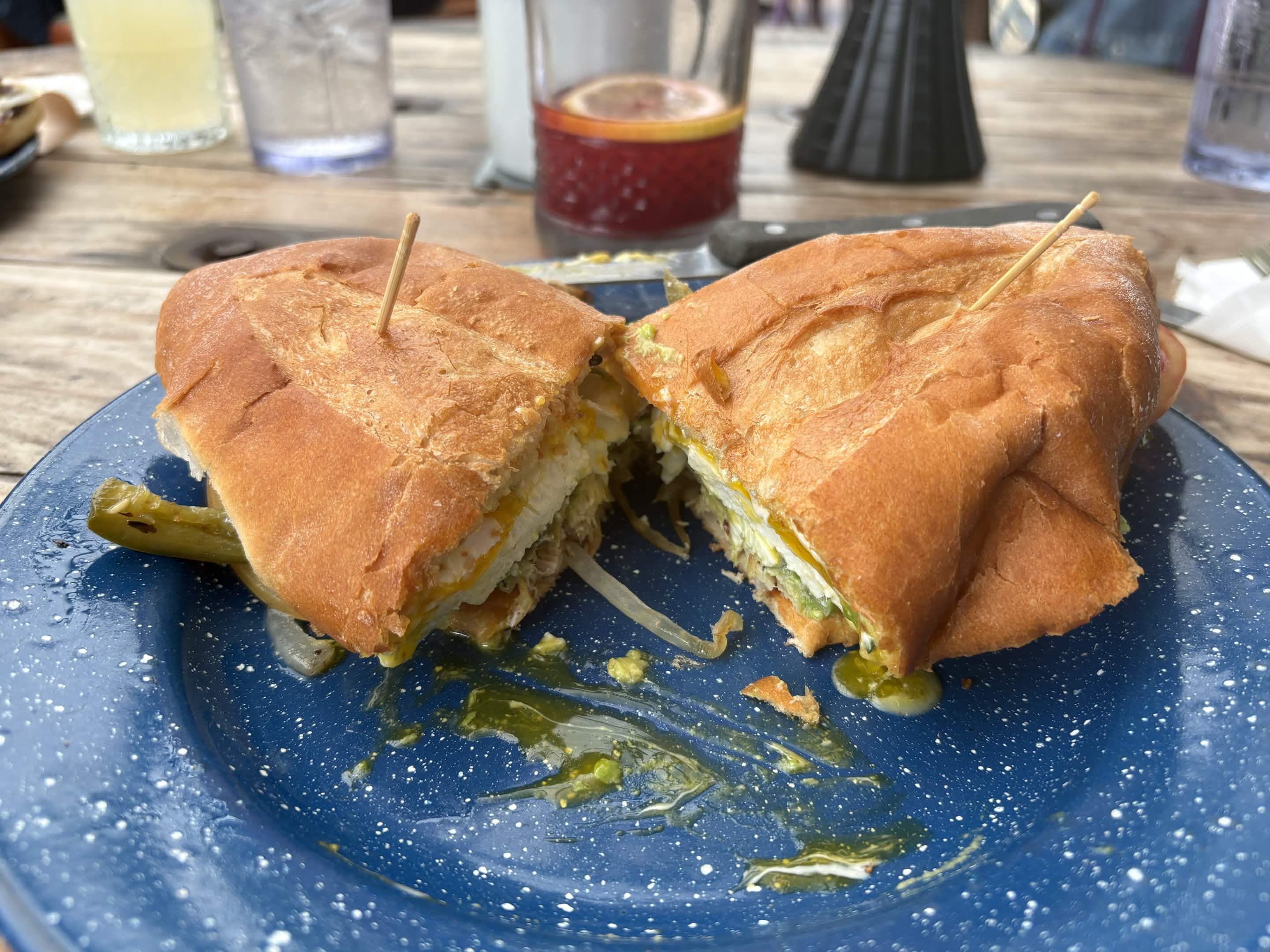 Spicy chicken torta w/ egg