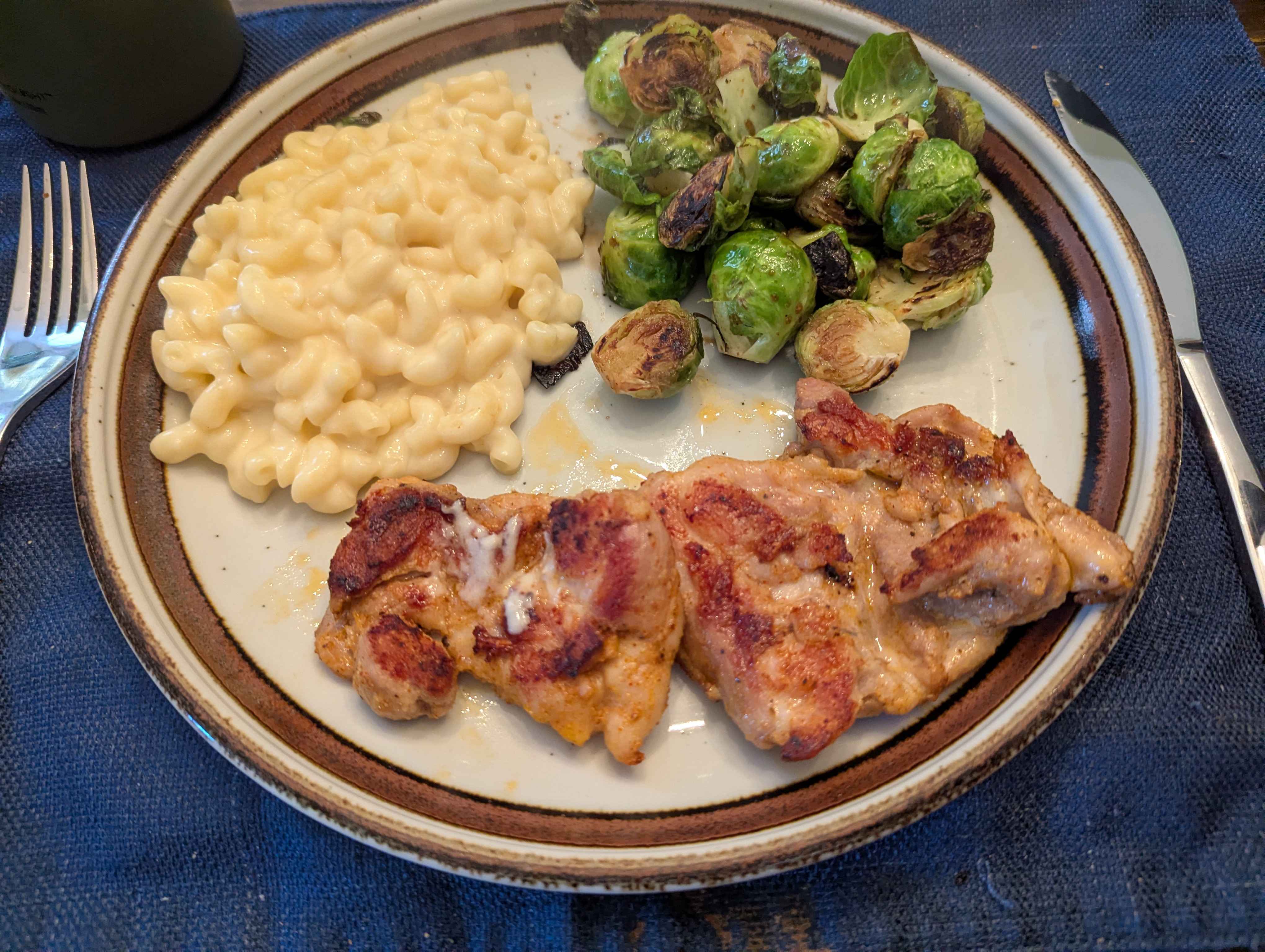 chicken mac and cheese brussels sprouts