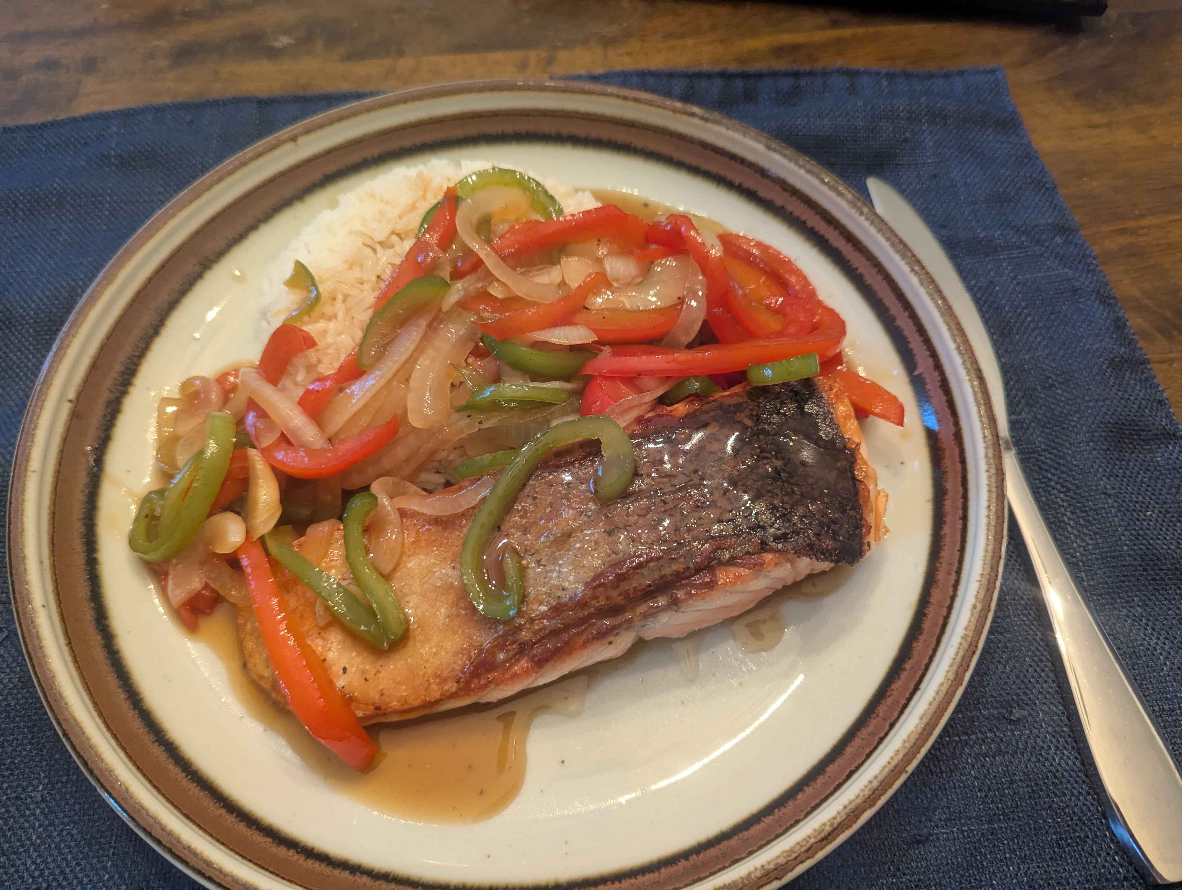 Salmon with sautéed vegetables