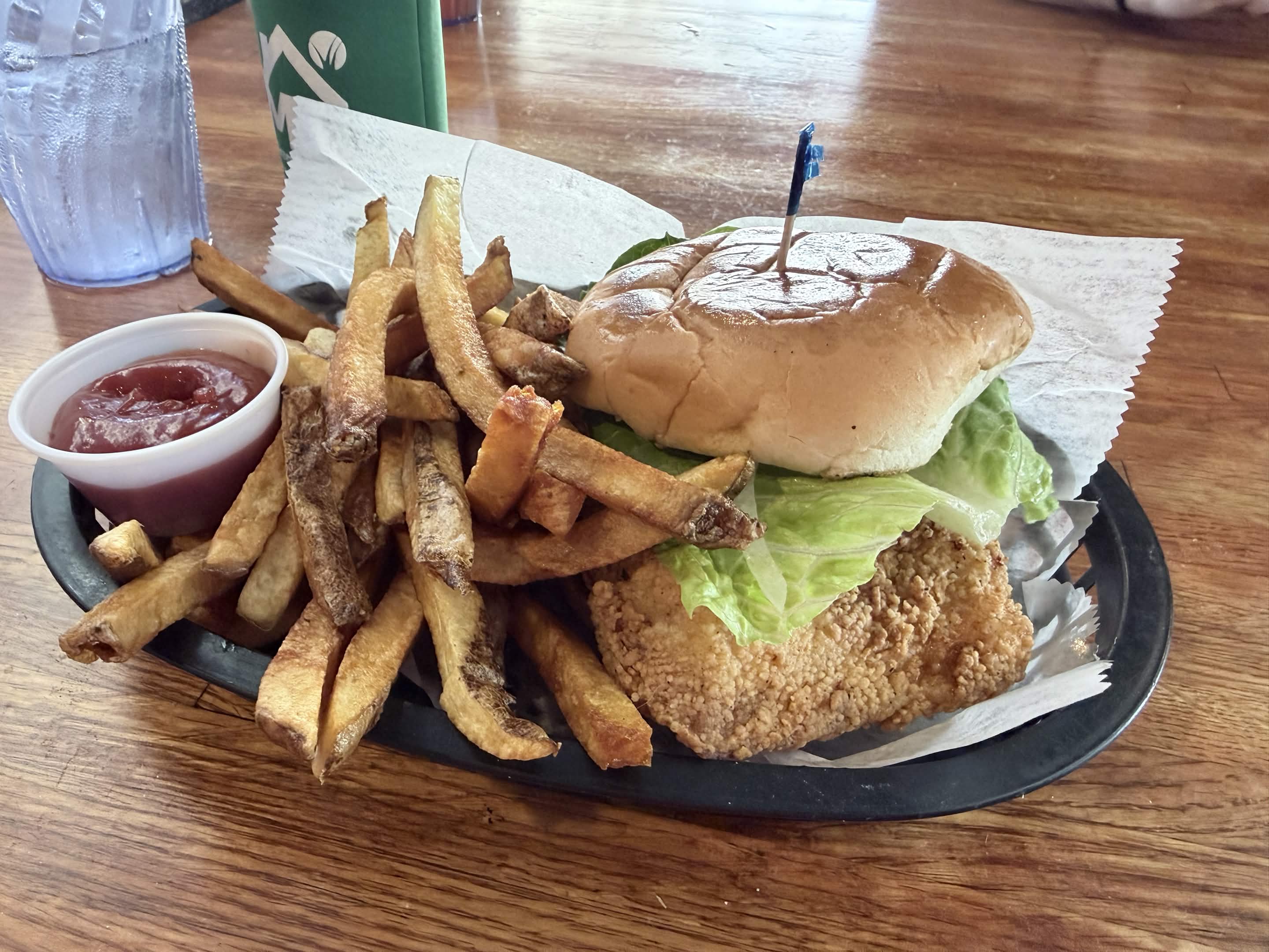 fried chicken sandwich with fries