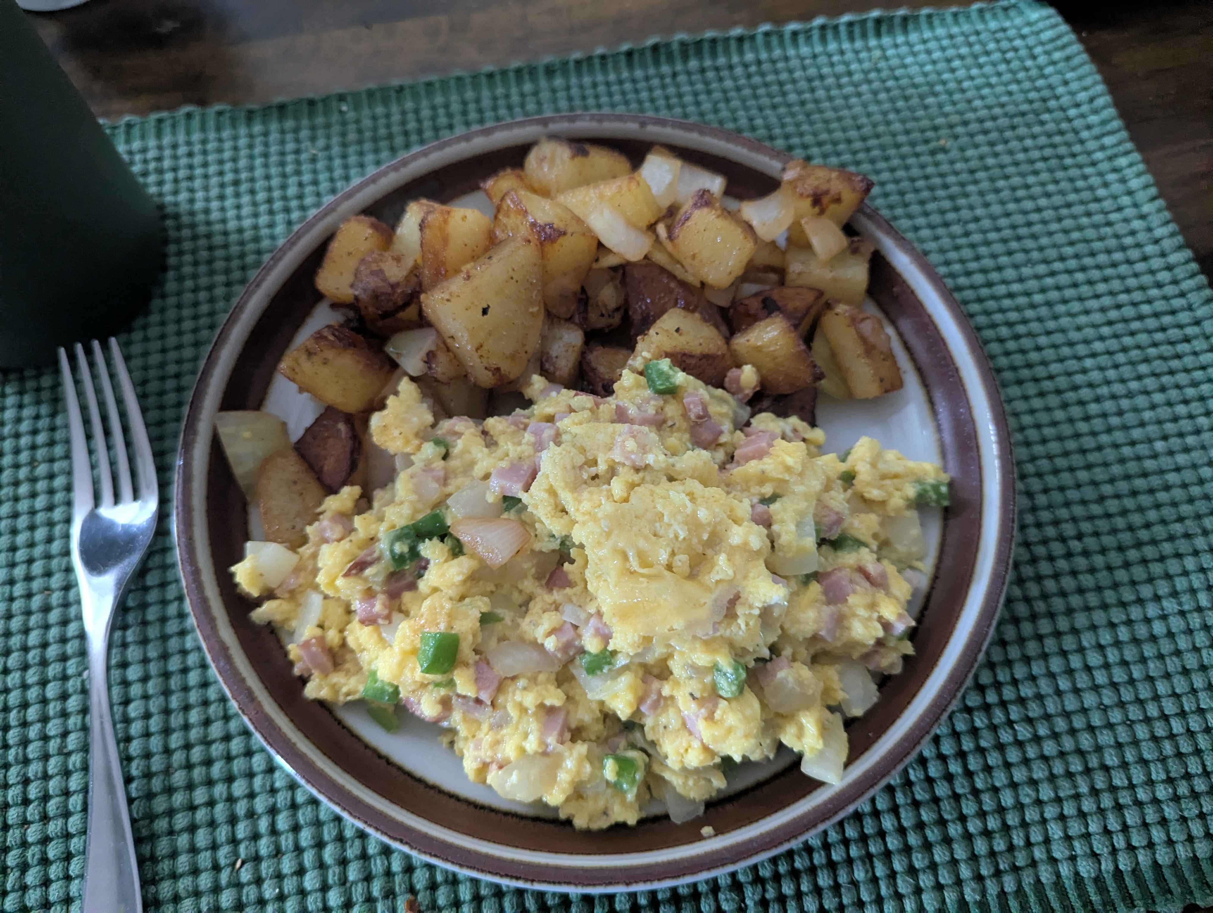 scrambled eggs and potatoes