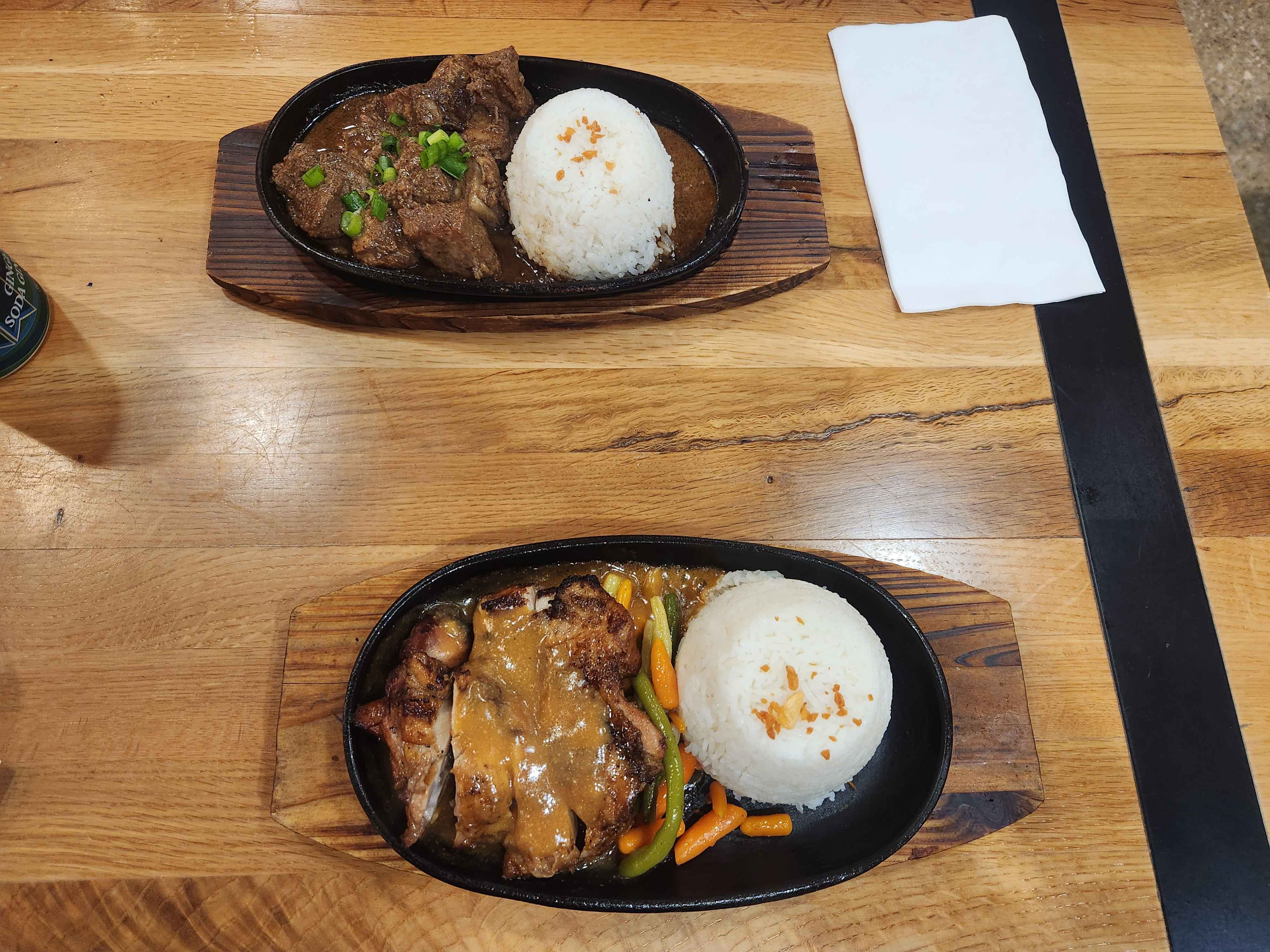 Pork adobo and chicken inasal