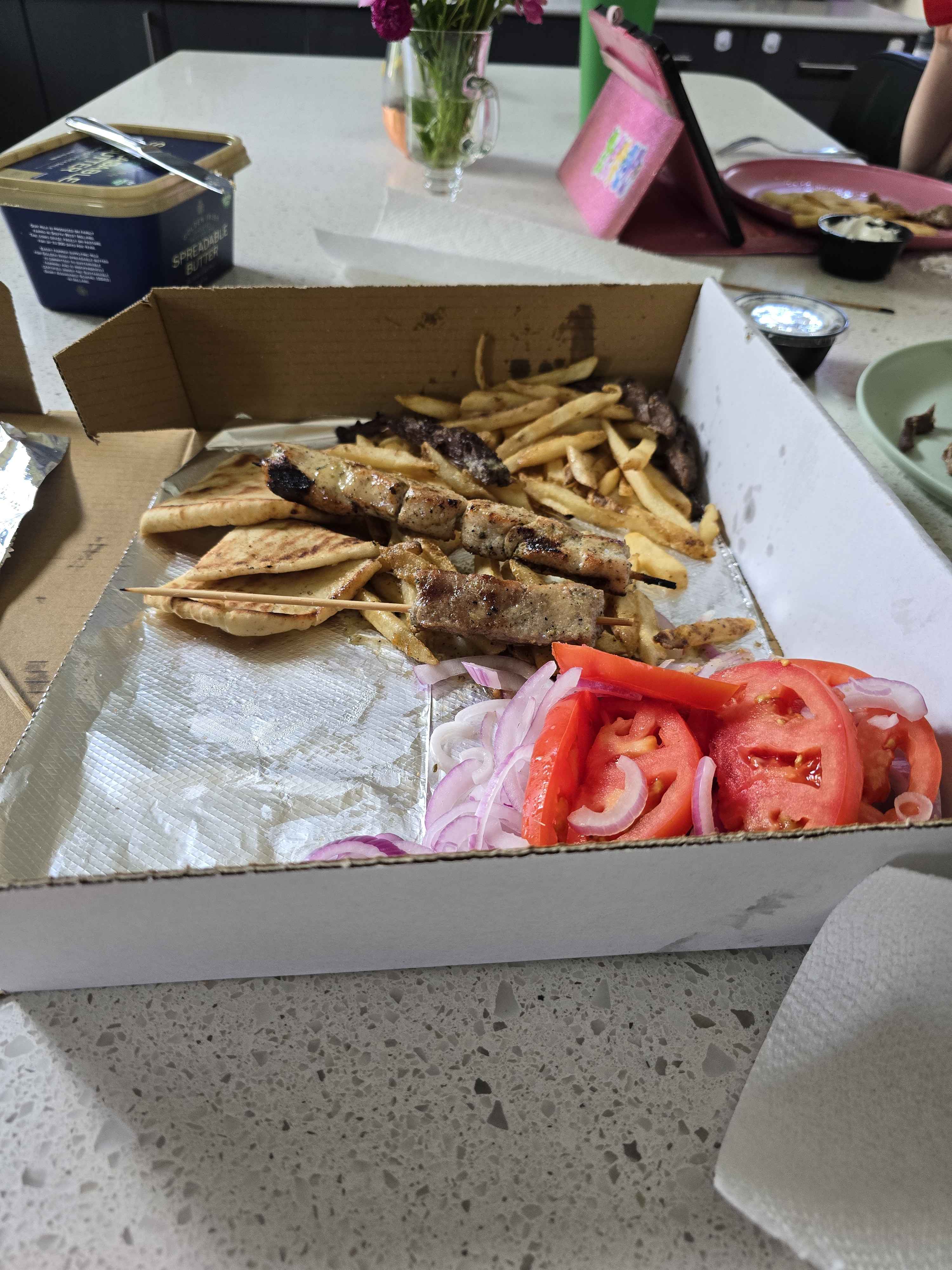 Grilled meat with fries