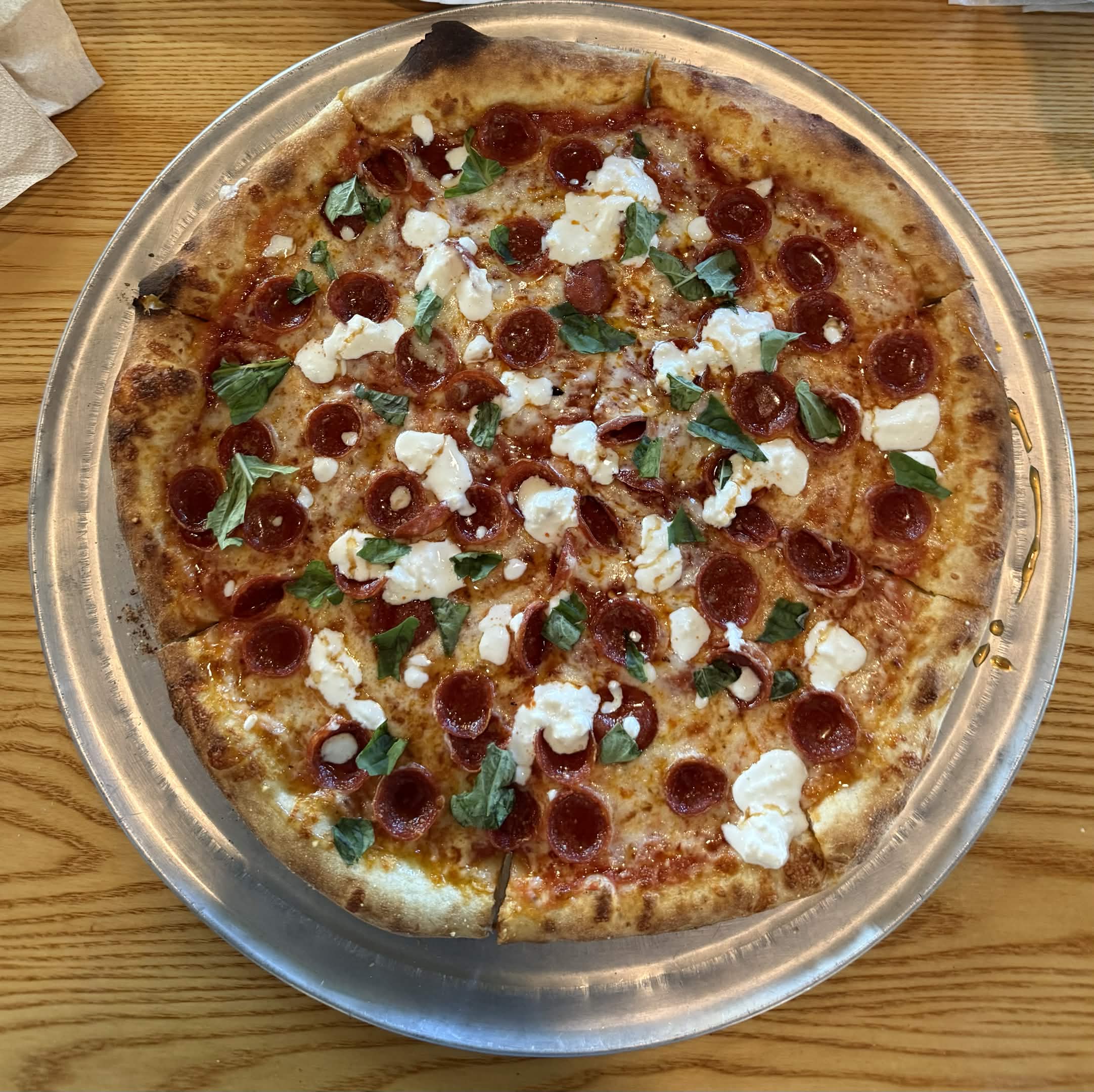 Pepperoni pizza with ricotta