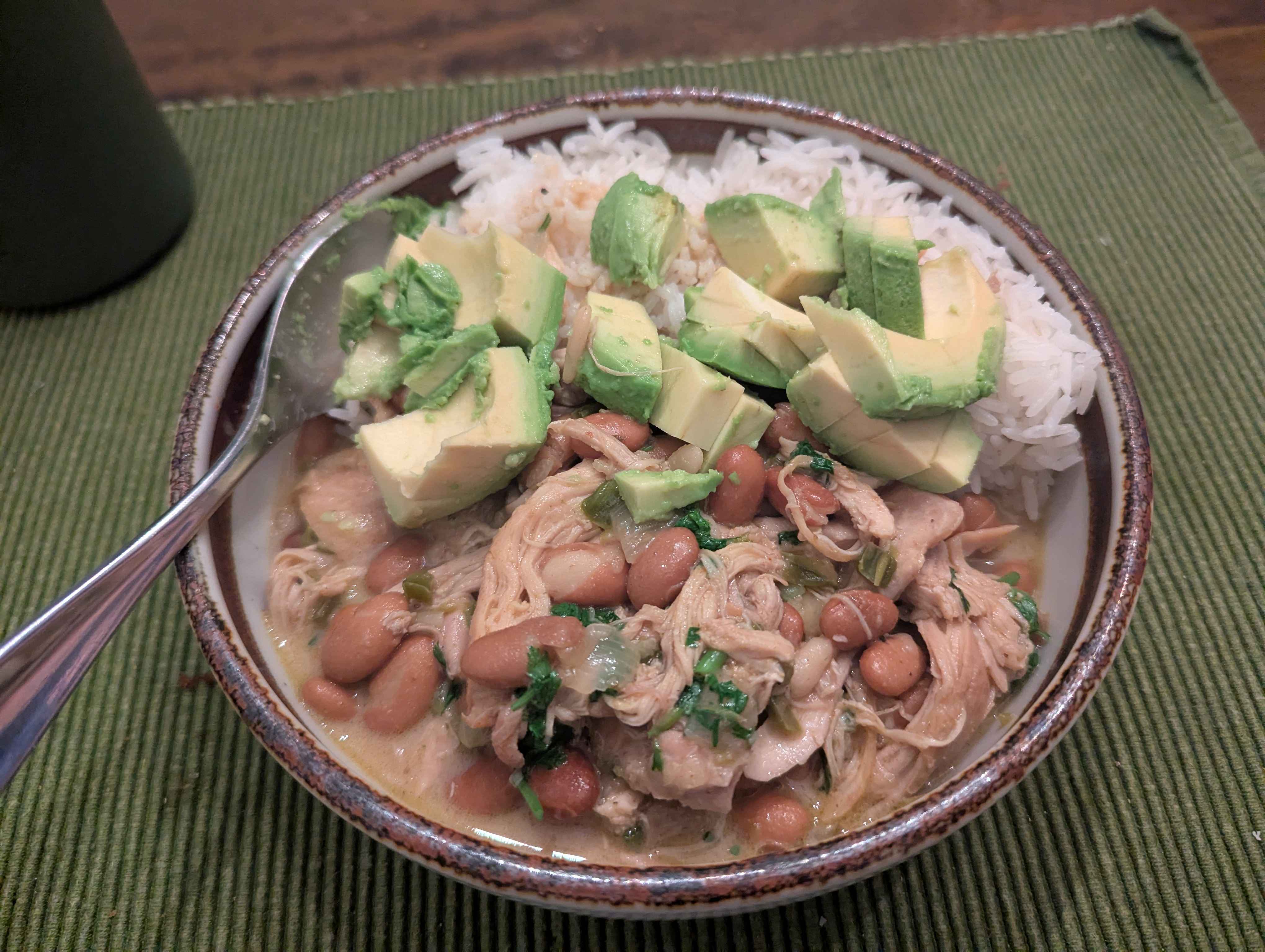 Chicken avocado bean stew