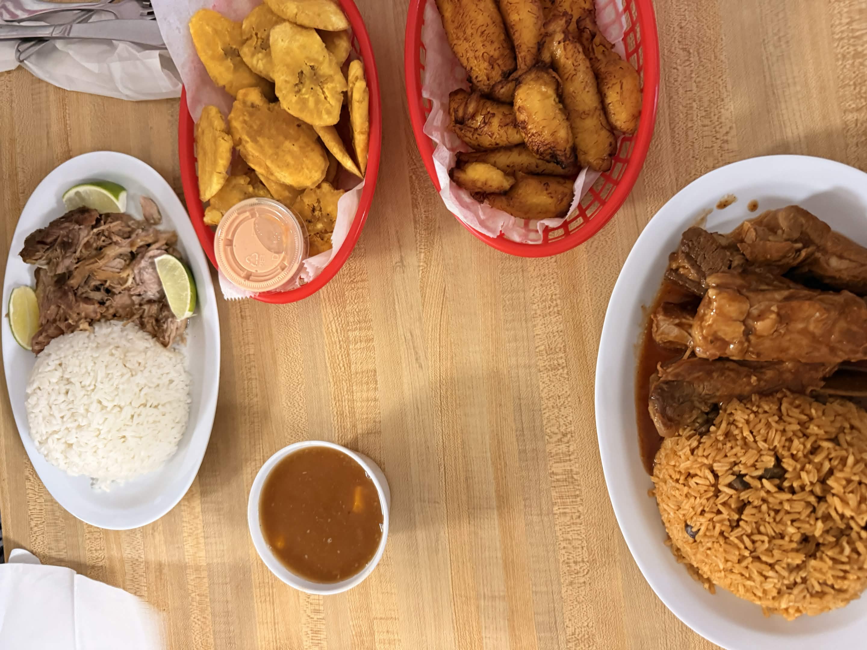Rice meat plantains assorted sides