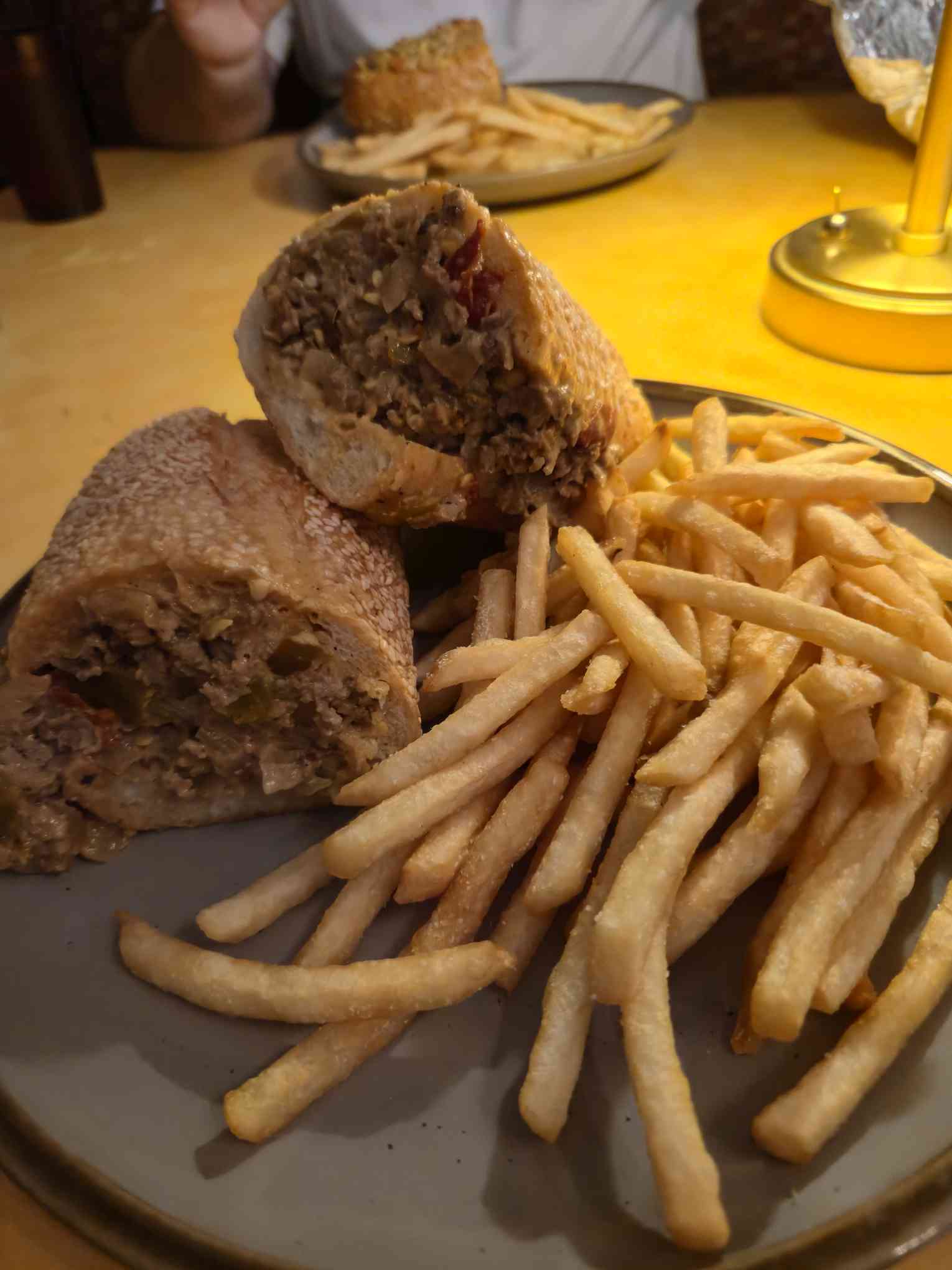 Stuffed sandwich with fries