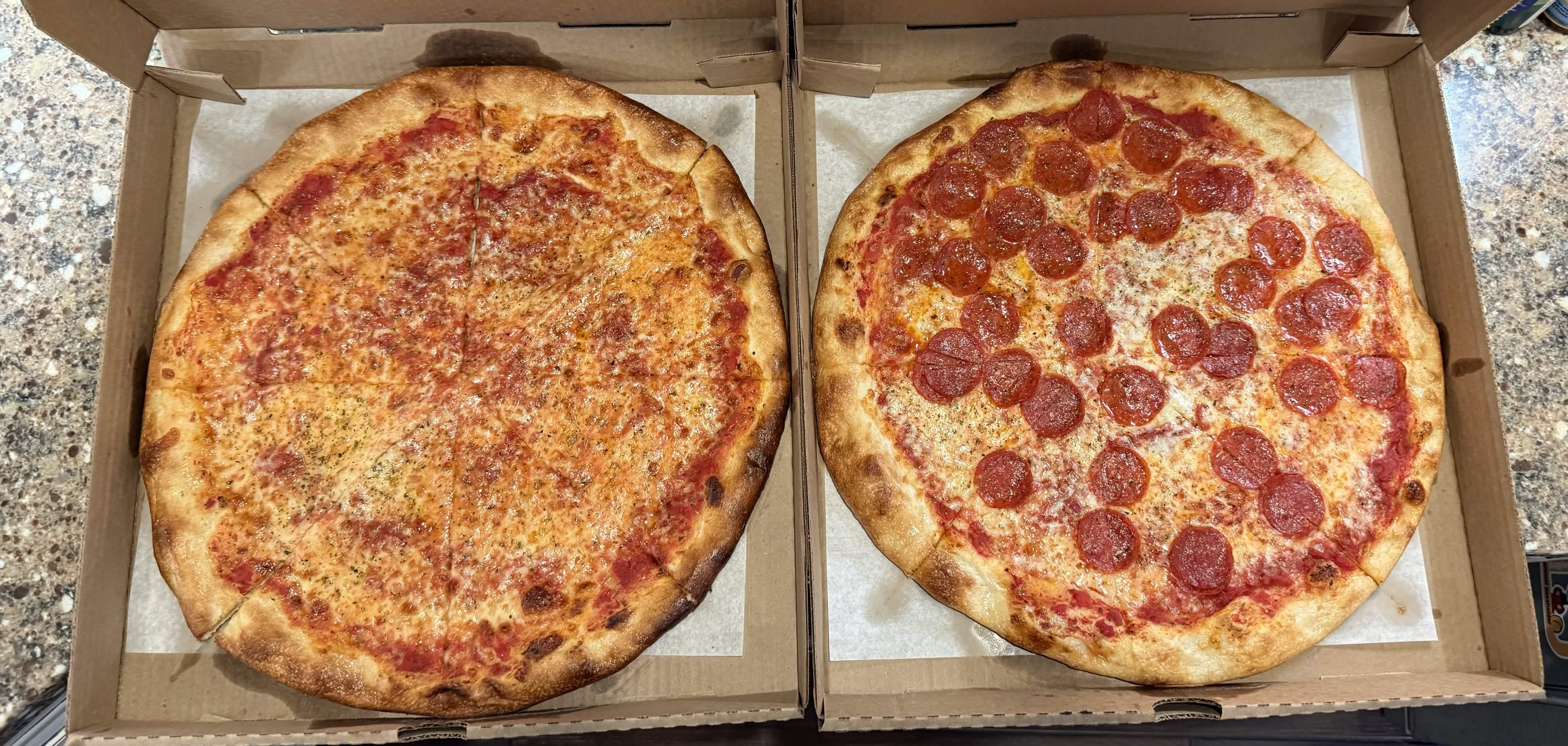 Cheese pizza pepperoni pizza