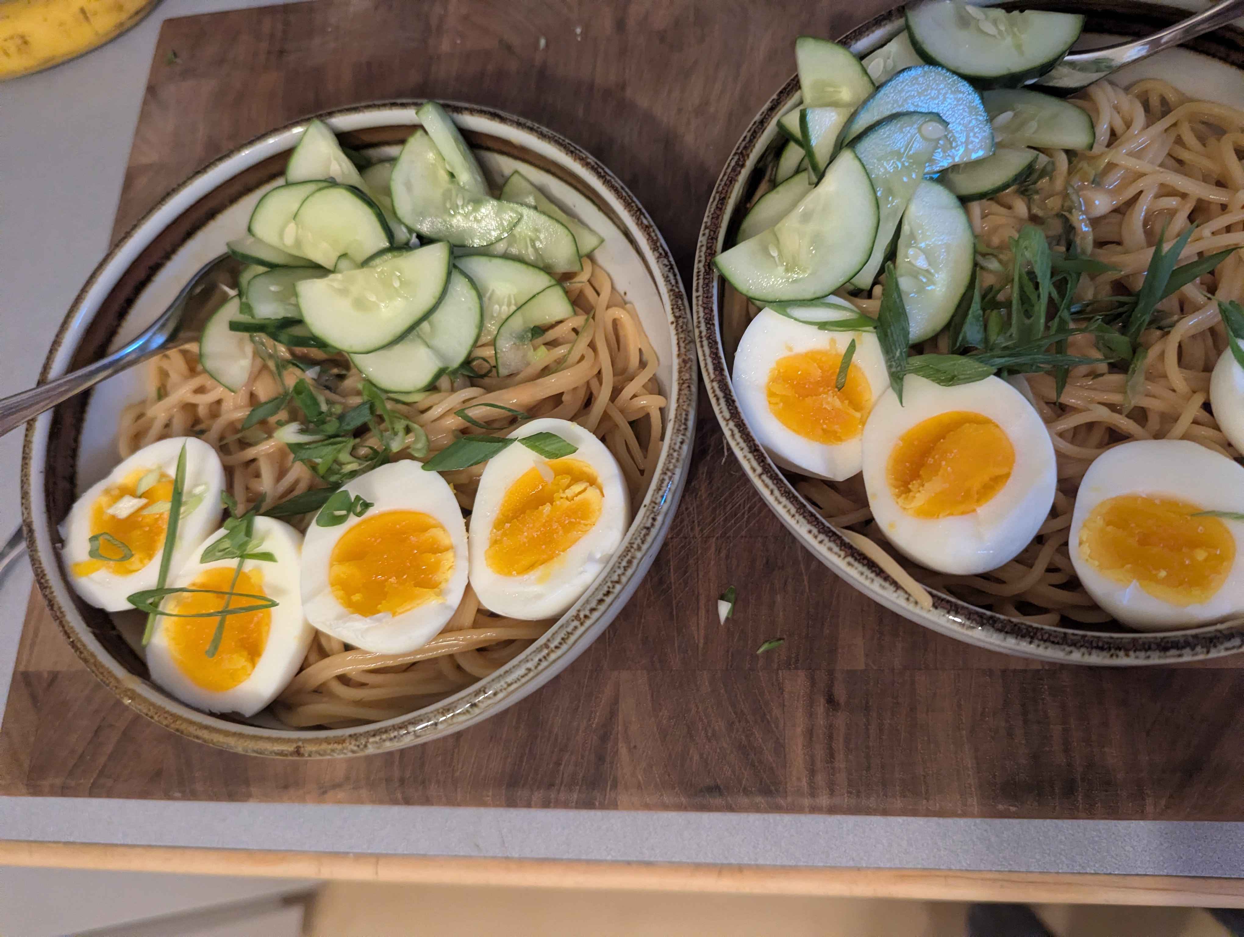 Noodle bowl with eggs cucumber