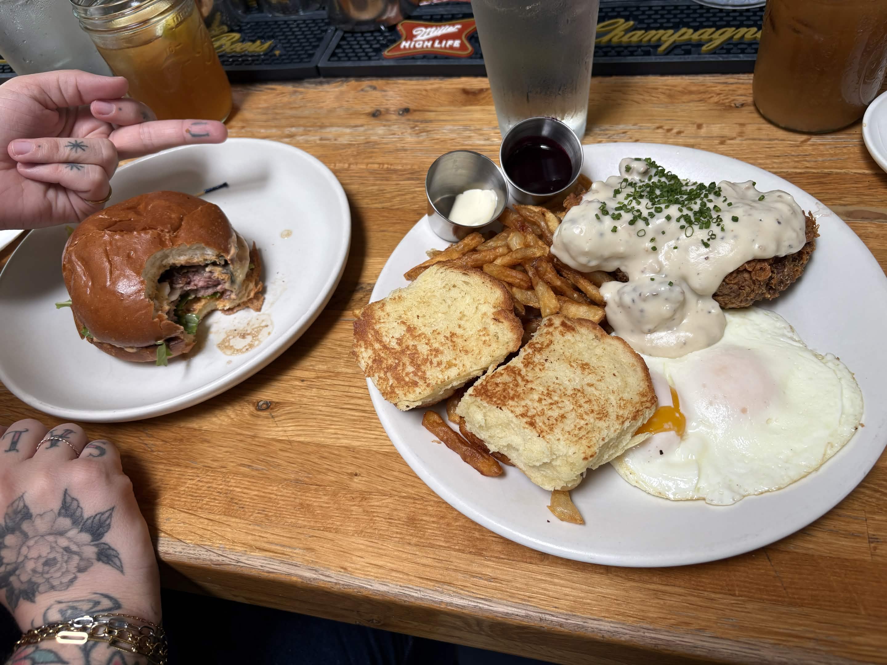 Burger and chicken fried steak