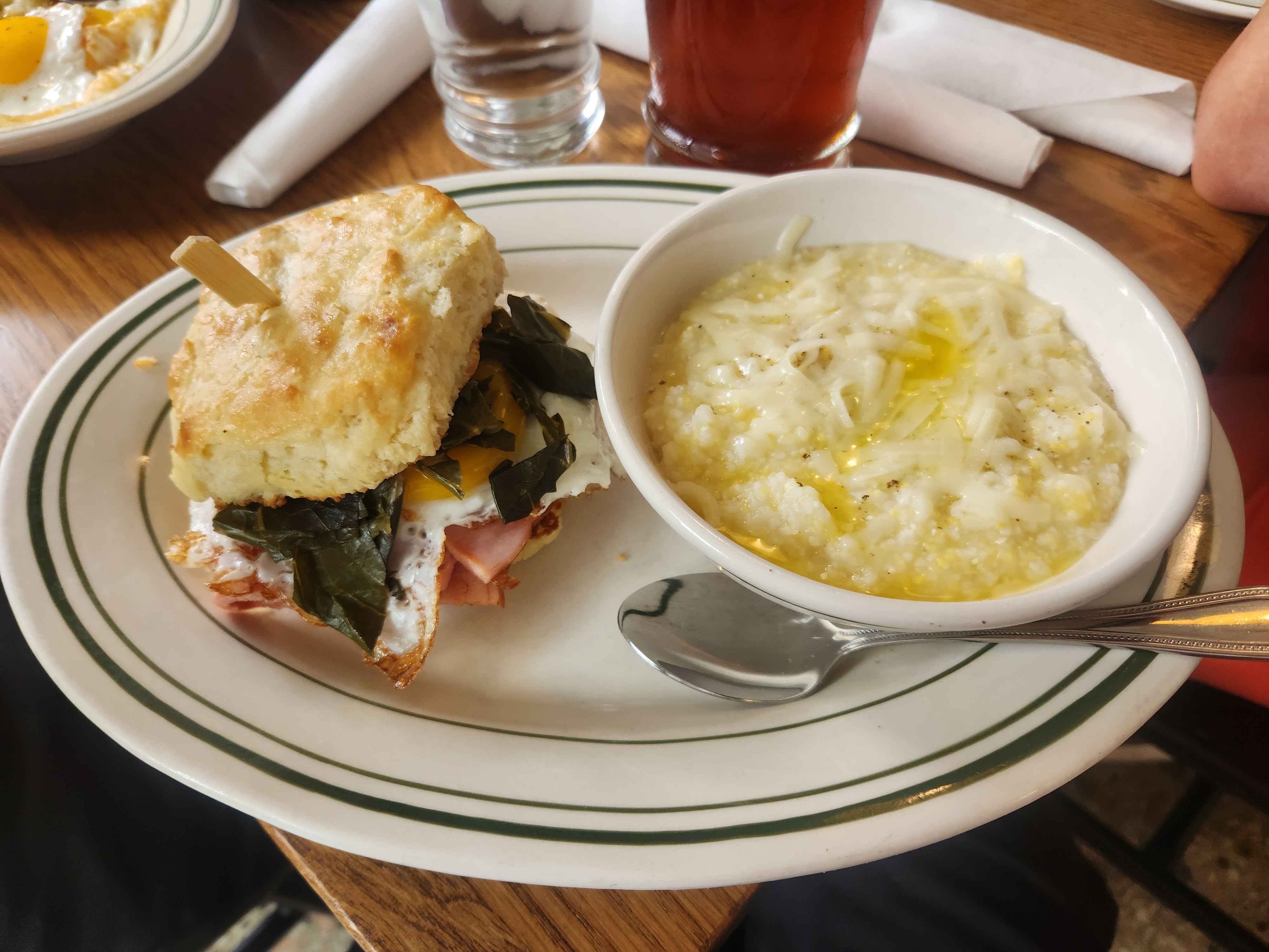 Biscuit sandwich and grits