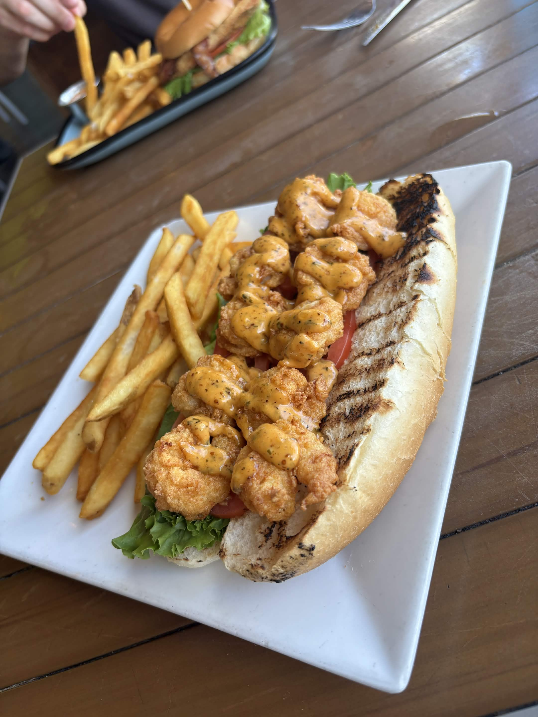 Shrimp po' boy with fries (1)