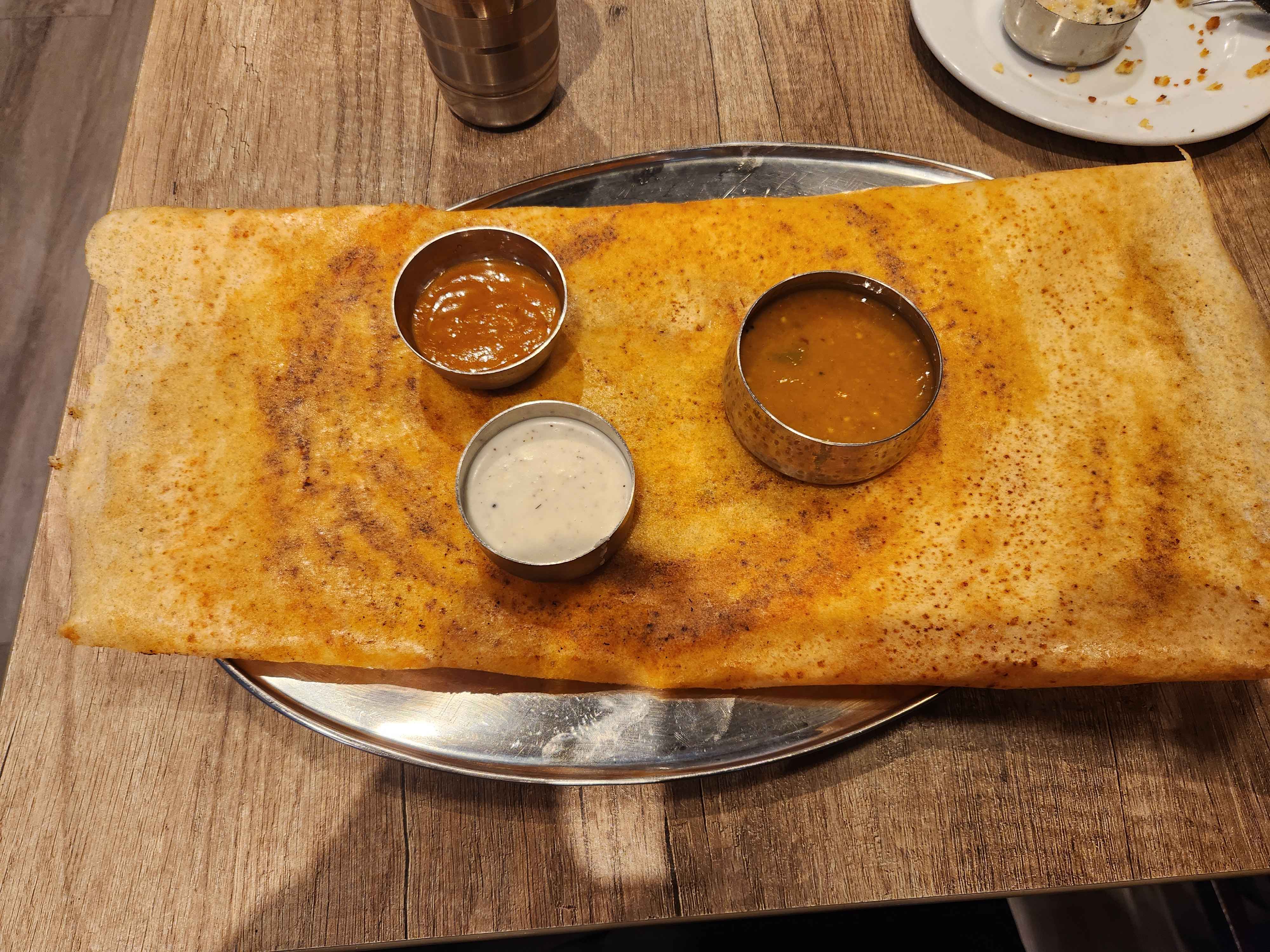 Dosa with chutneys and sambar