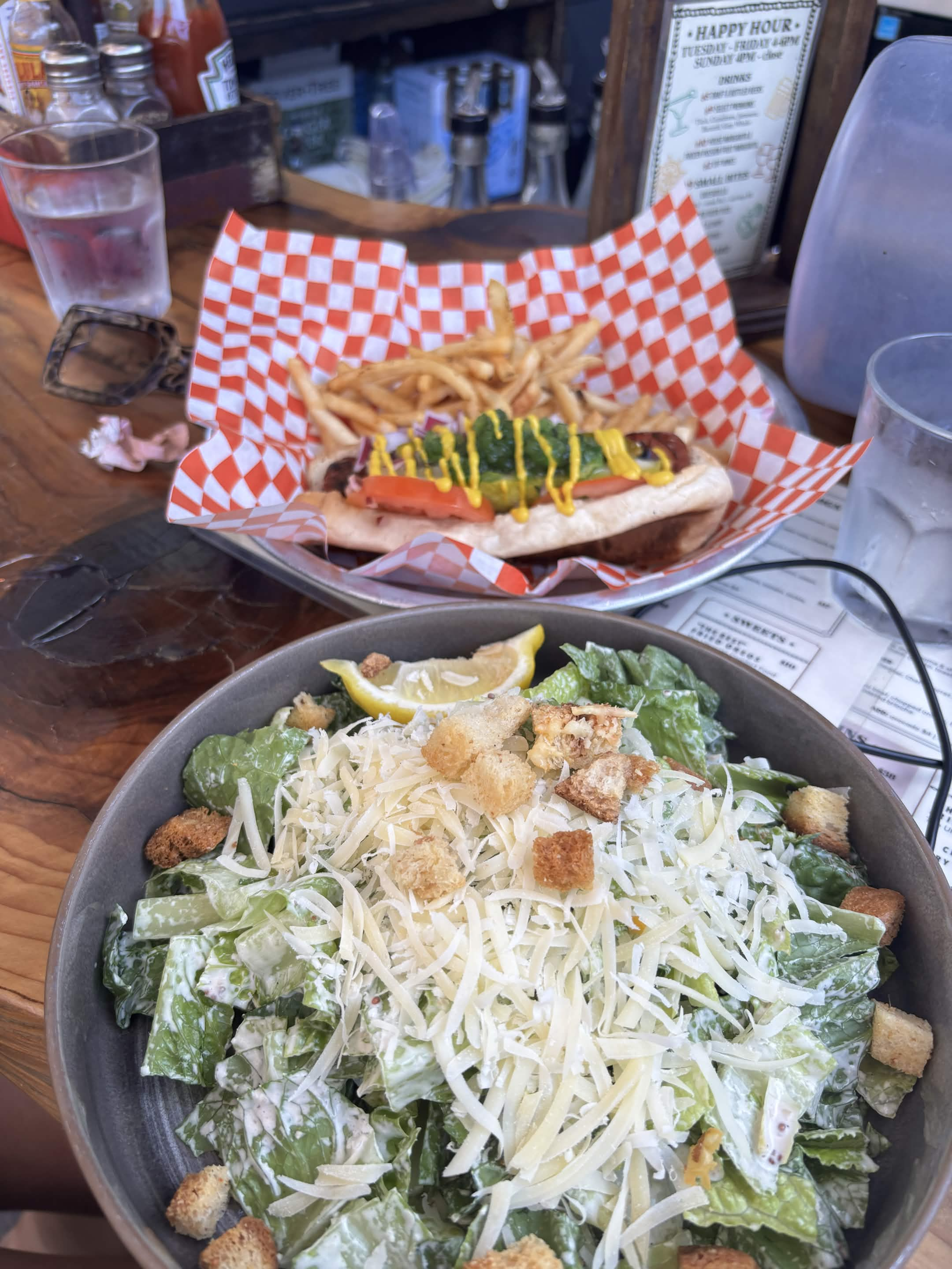 Caesar salad and hot dog (2)
