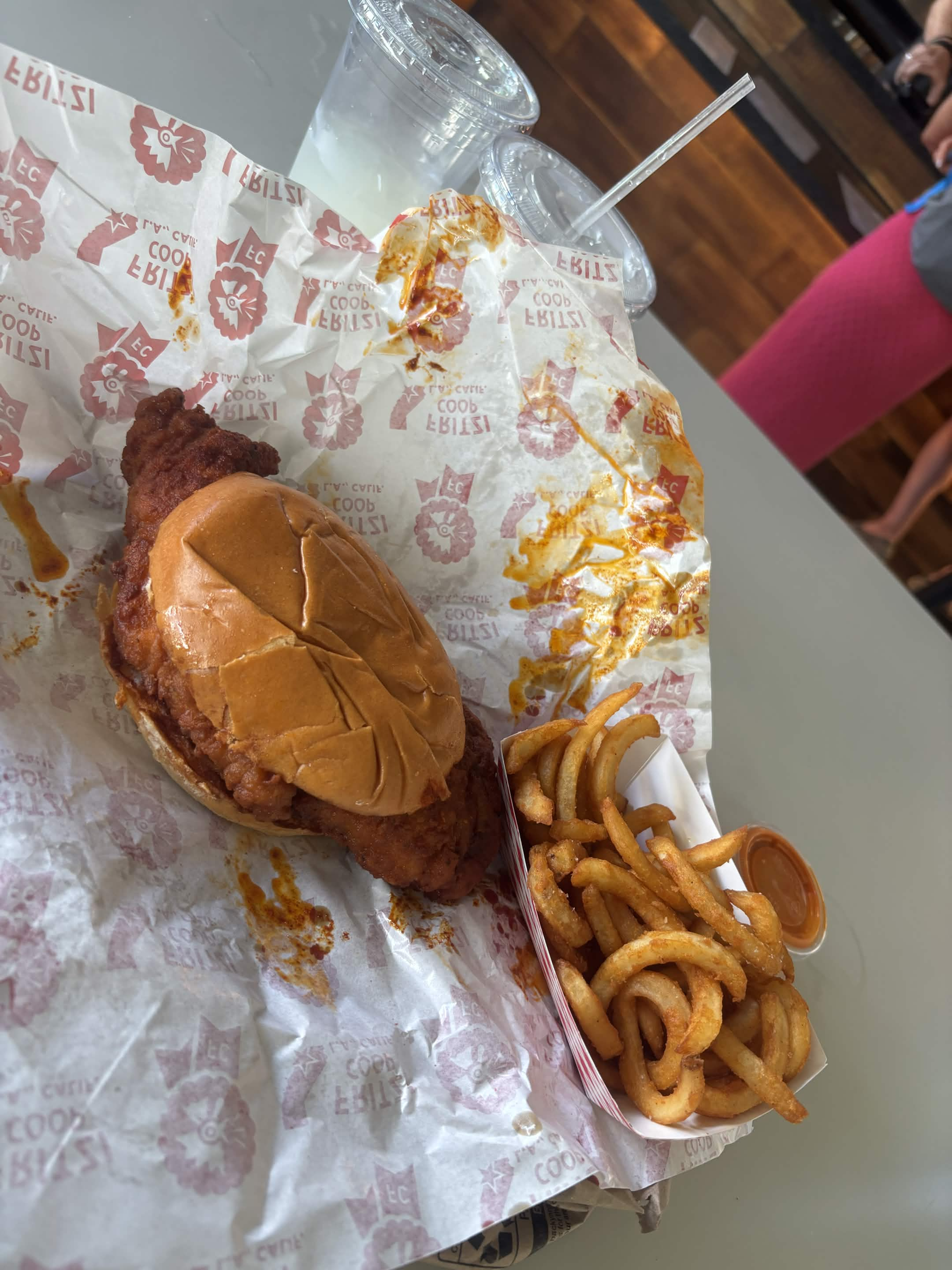 Fried chicken sandwich curly fries