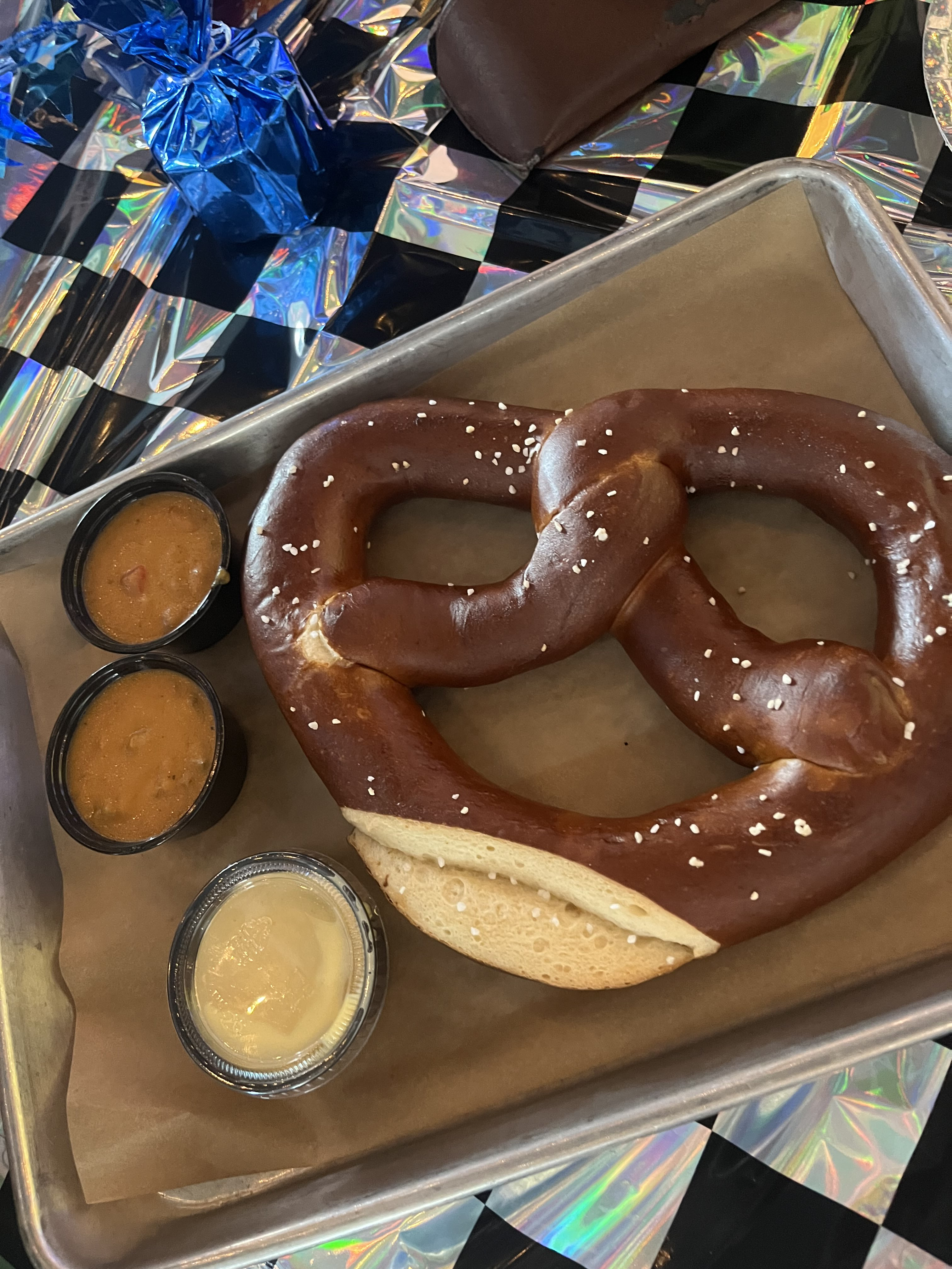 Pretzel with dipping sauces