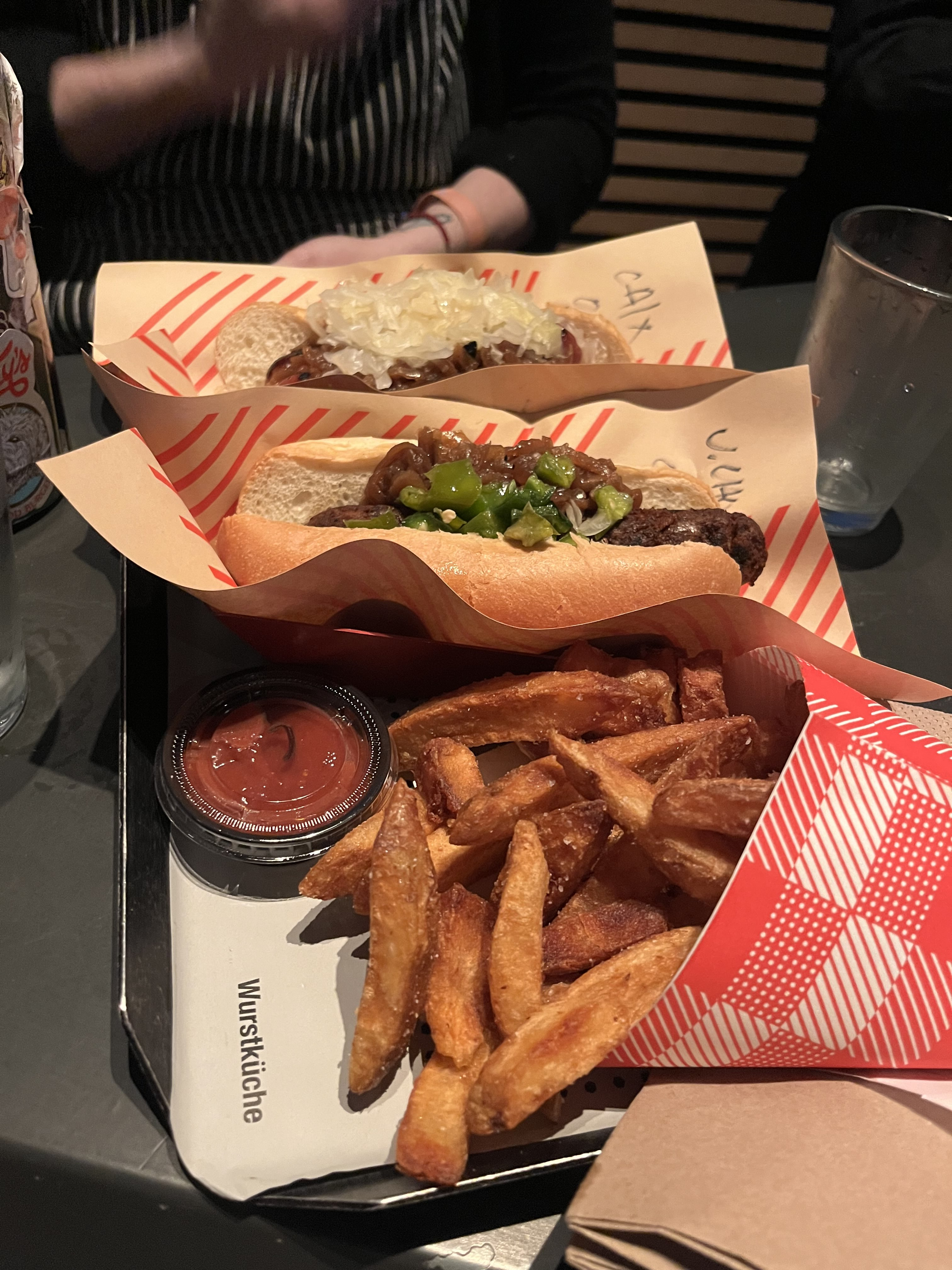 Hot dogs with toppings fries