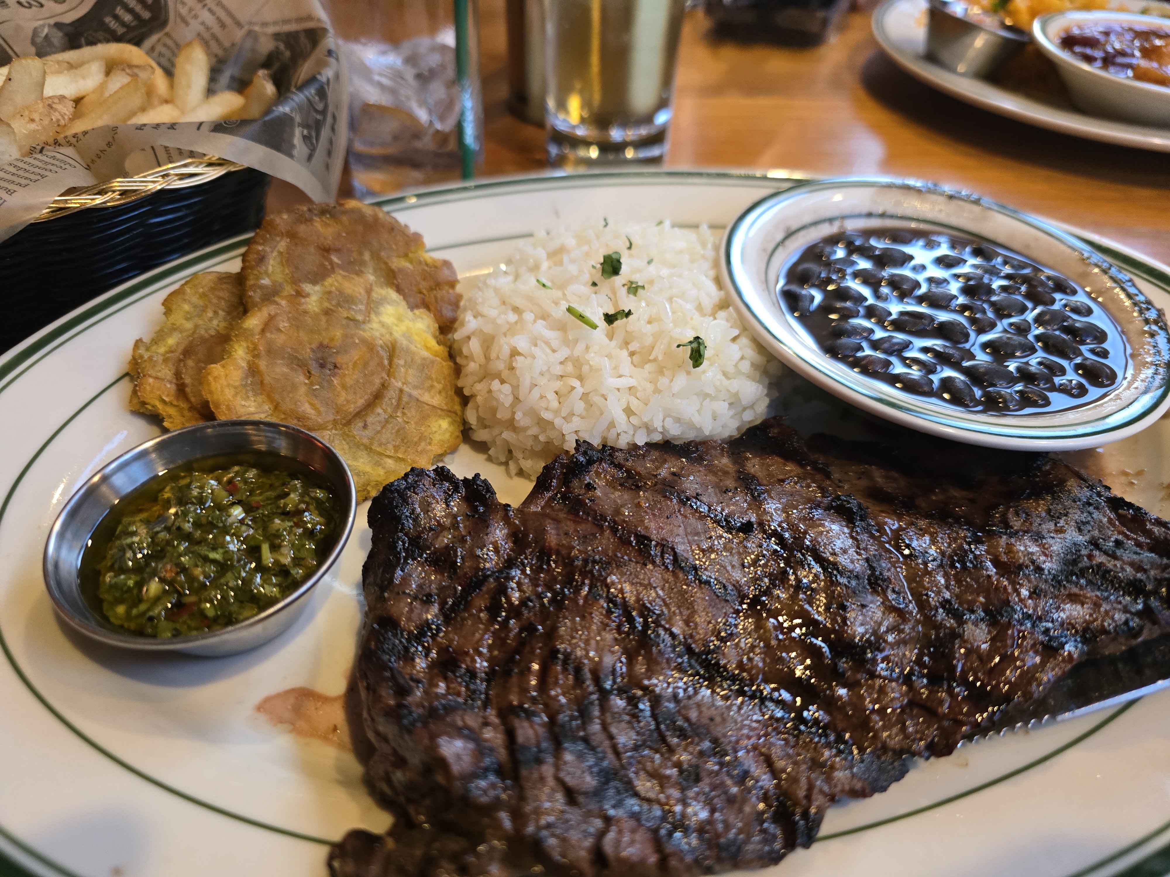 Grilled steak with rice beans
