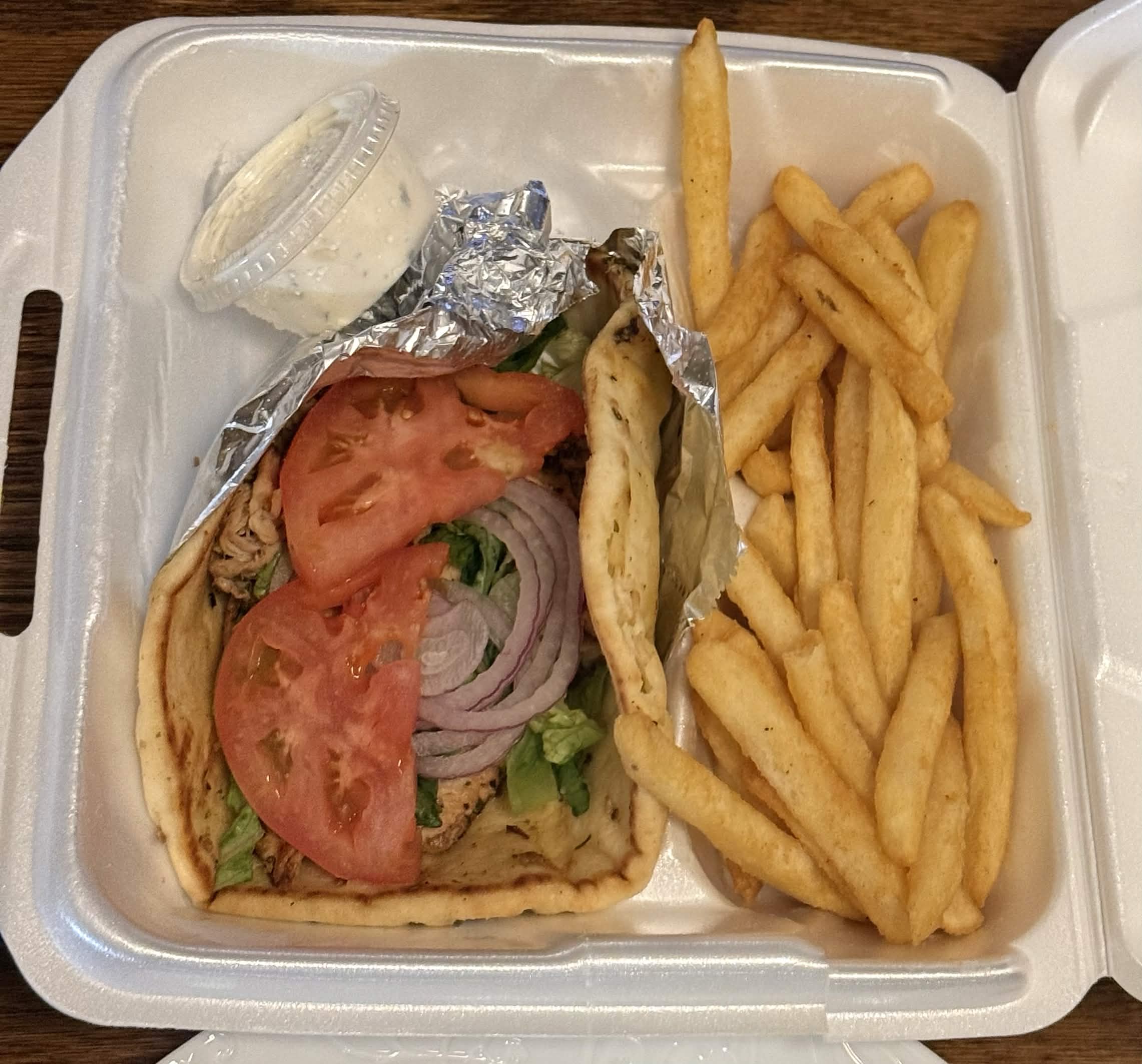 Chicken gyro with fries