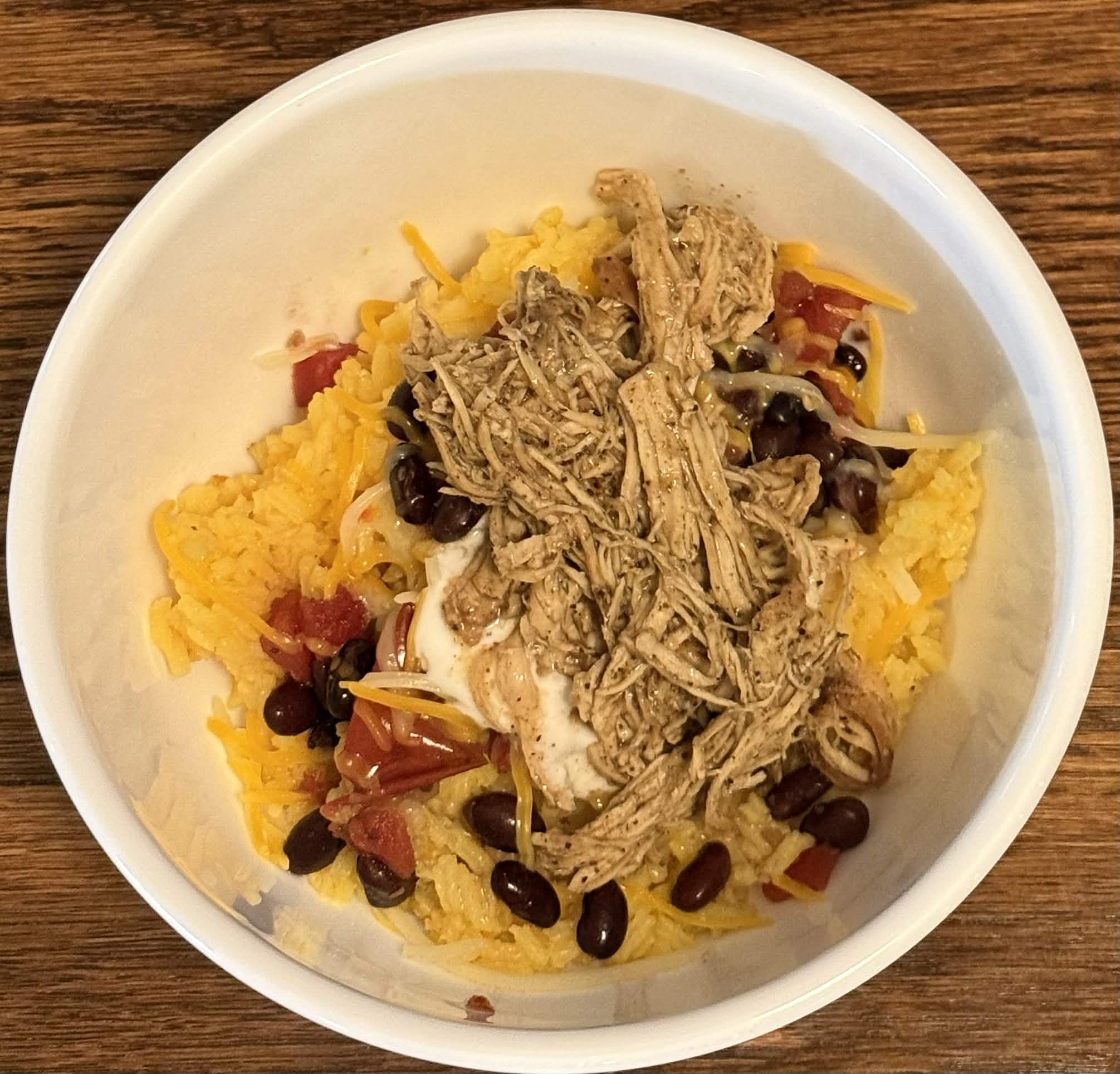 Shredded chicken burrito bowl