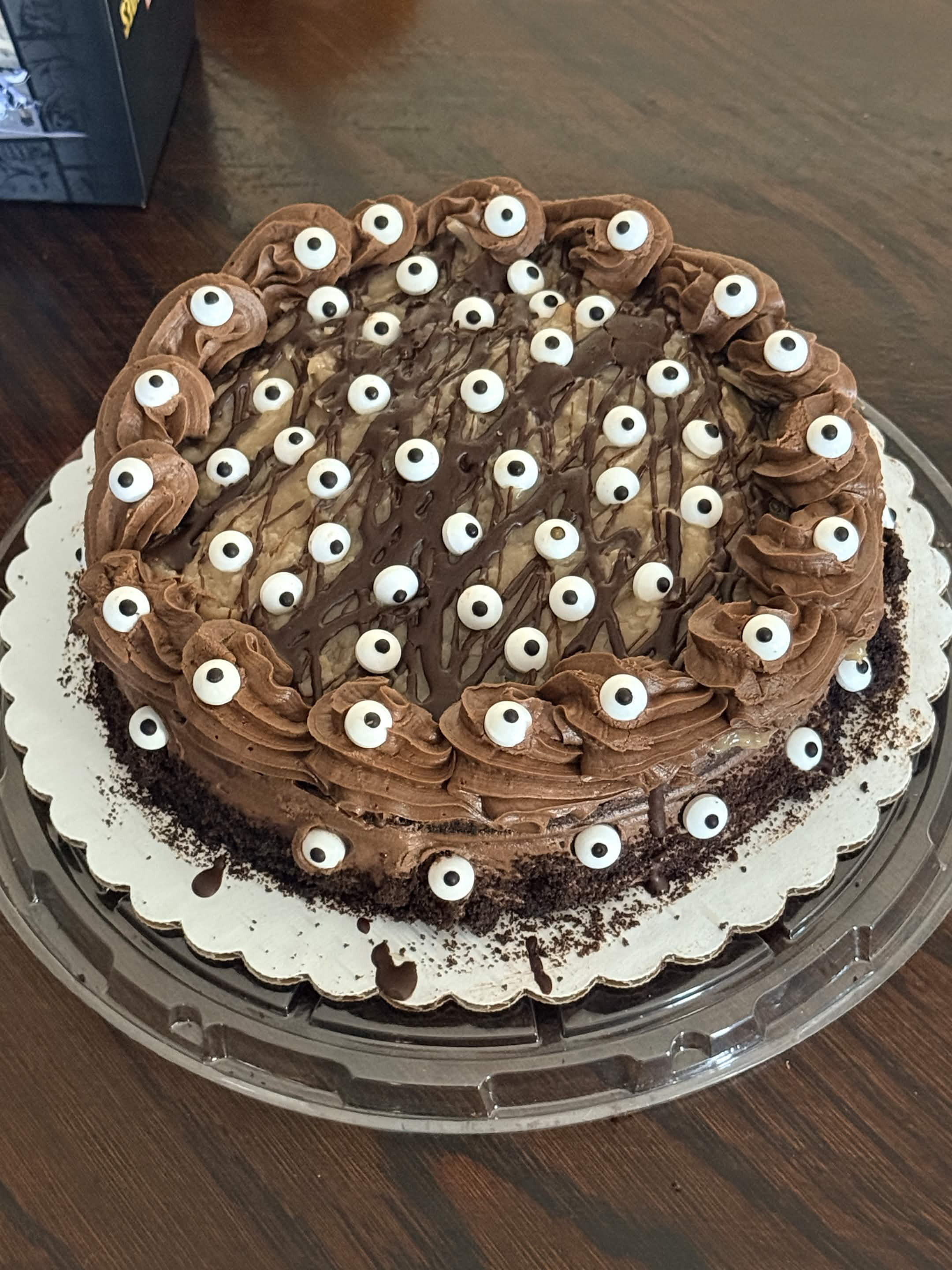 Chocolate cake with eyeball decorations