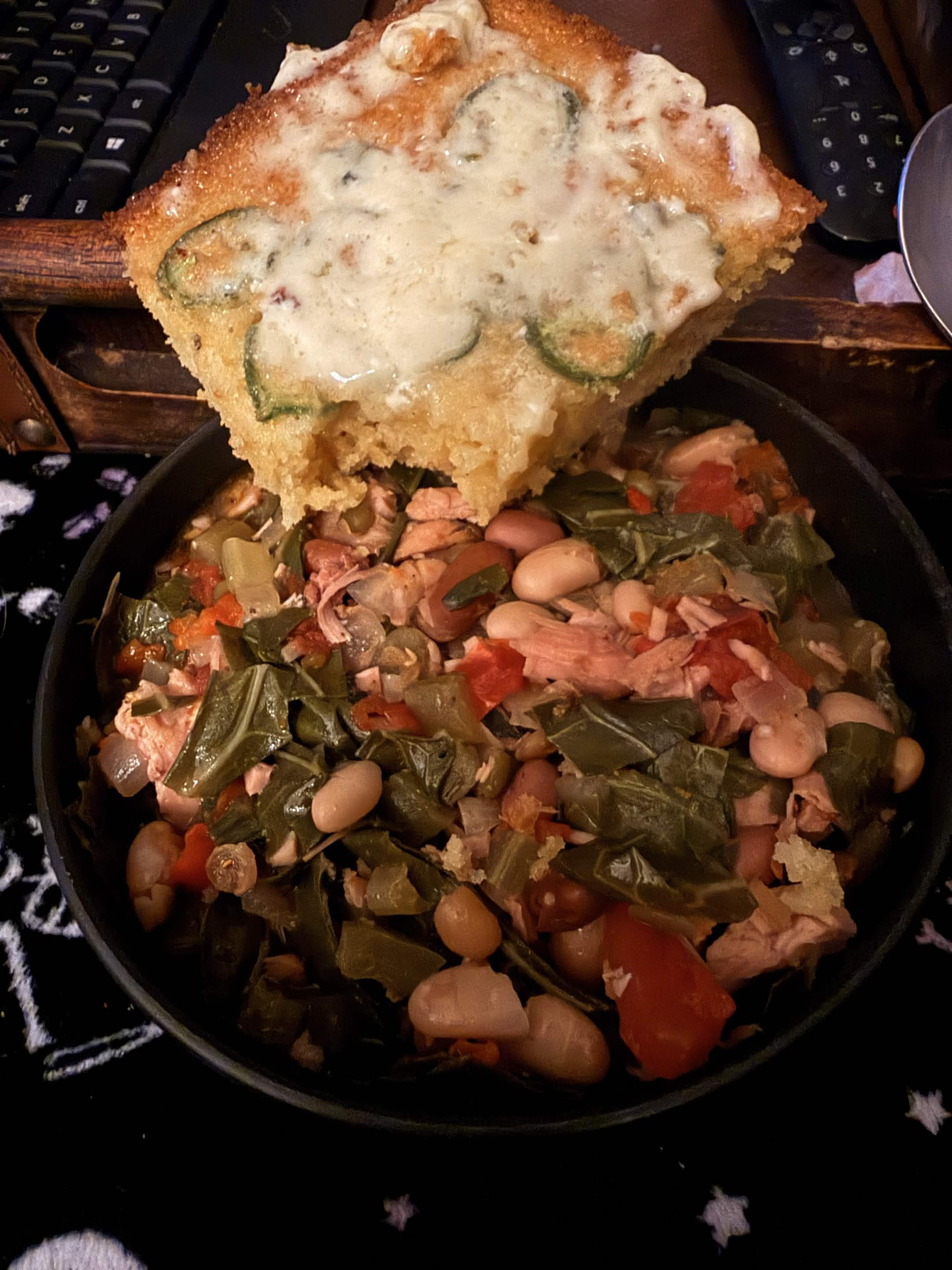 Beans and greens with cornbread