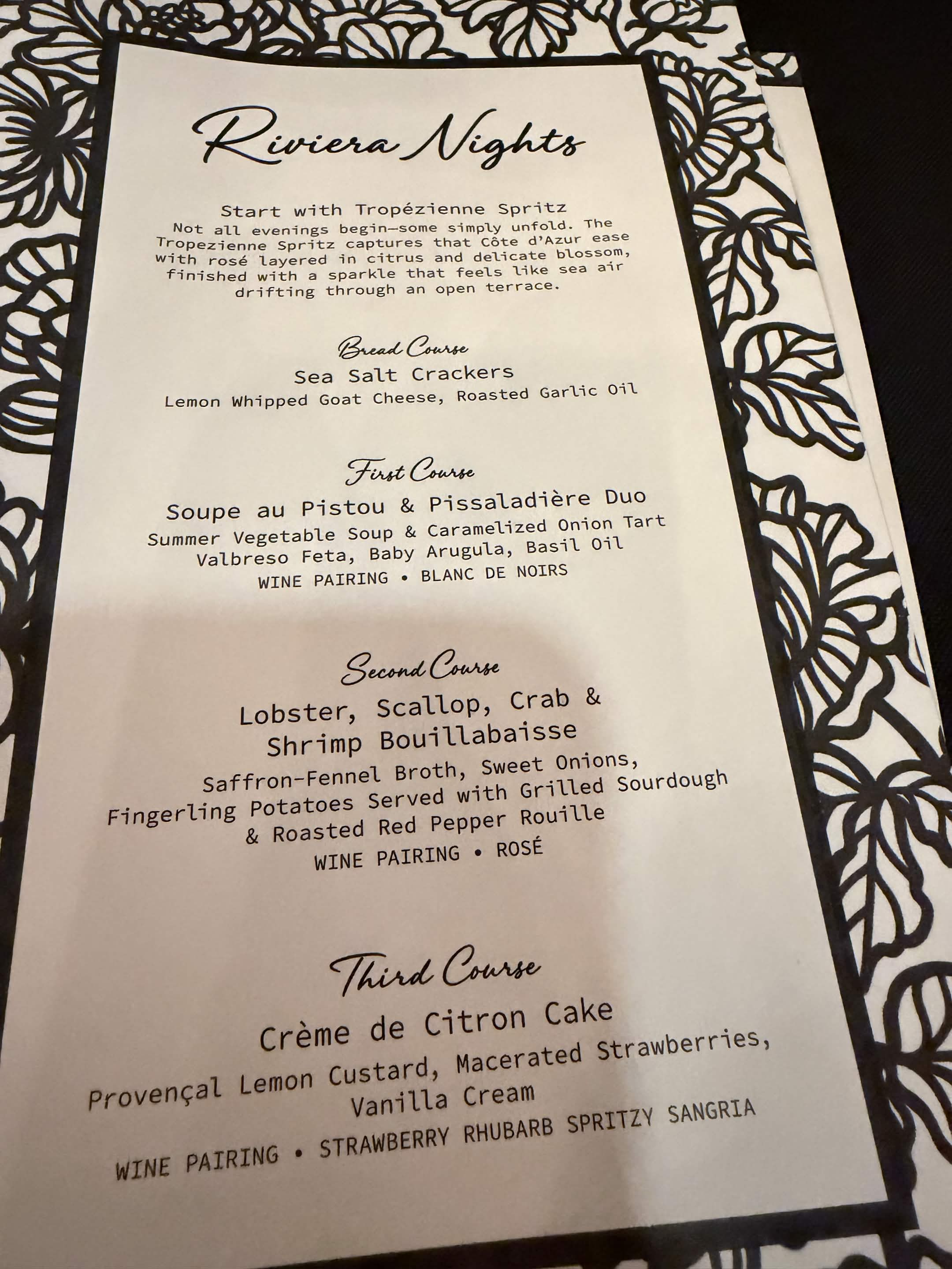 Oh and the menu